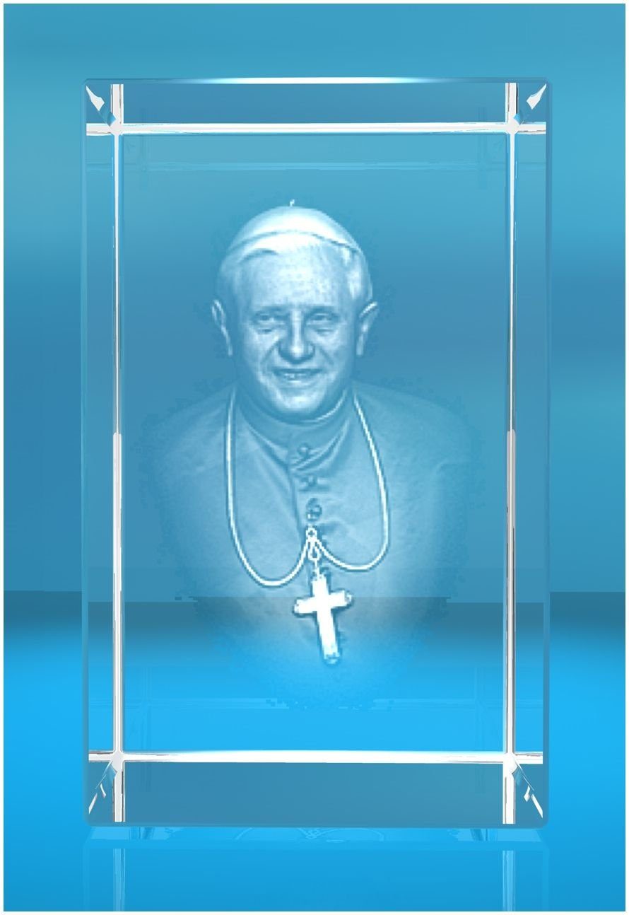VIP-LASER Dekofigur 3D Glasquader Motiv: Papst Benedikt XVI. Joseph Ratzinger, Hochwertige Geschenkbox, Made in Germany, Familienbetrieb