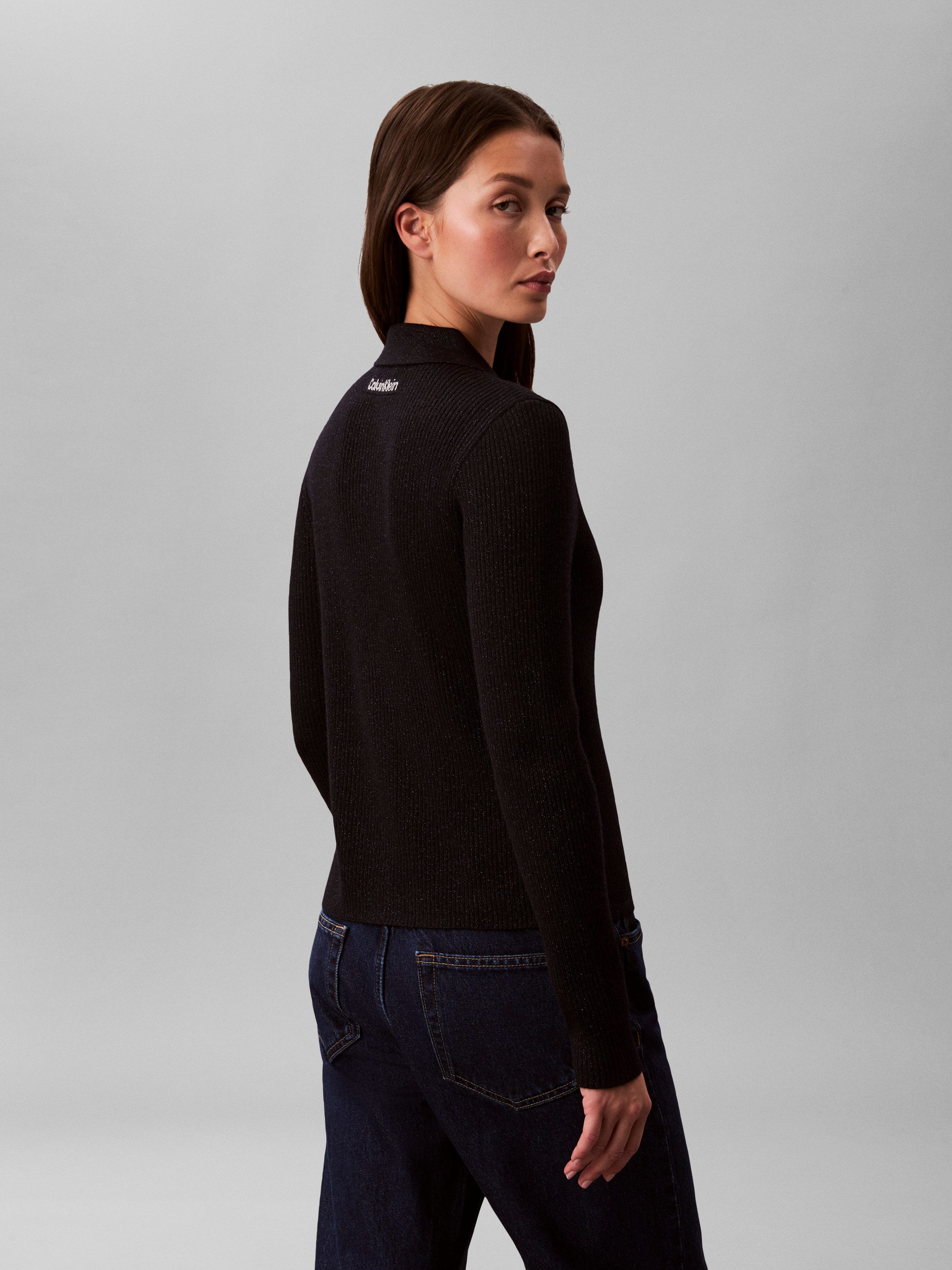 Calvin Klein Jeans Strickjacke Regular fit mit Glitzer und Rundhalsausschnitt