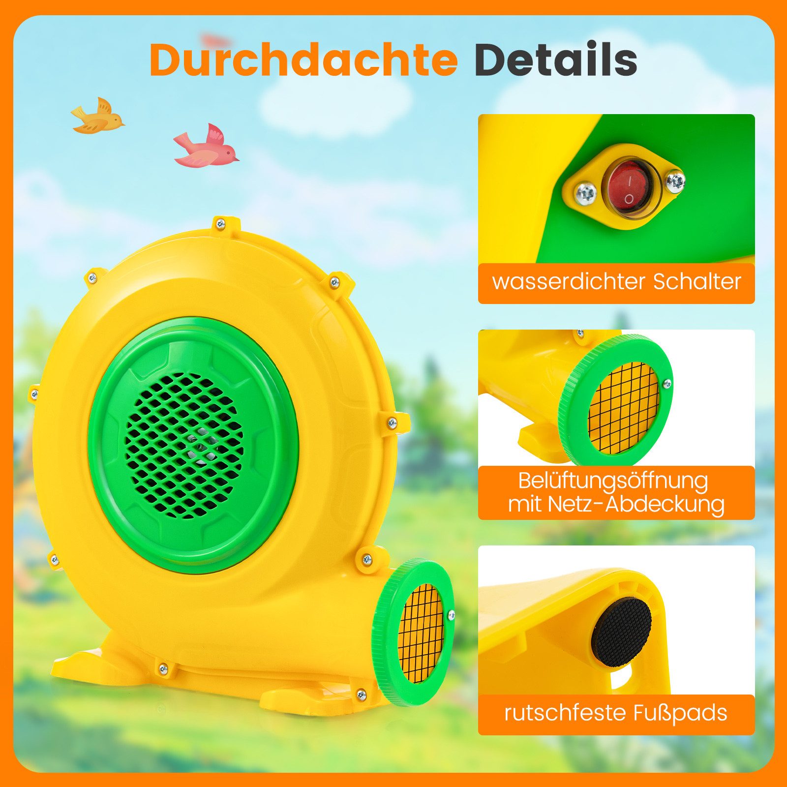 COSTWAY Luftpumpe, 480W Elektro-Gebläse, elektrisch mit 4 Erdpsieße