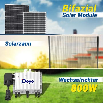 EPP.Solar Zaun 1000W/800W Solarzaun-Set mit Bifazial Full Black Solarmodule, (Komplettset, 800W Deye WiFi Wechselrichter! PV Doppelstabmattenzaun), Montage-Set zur Einseitig-Hochkant Zaunbefestigung und Montageservice