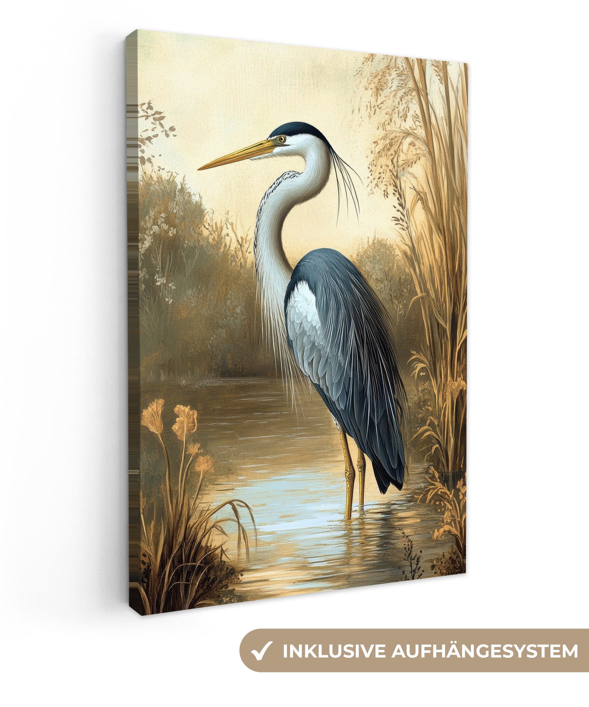 OneMillionCanvasses® Leinwandbild Reiher - Wasser - Pflanzen, Fotodruck (1 günstig online kaufen