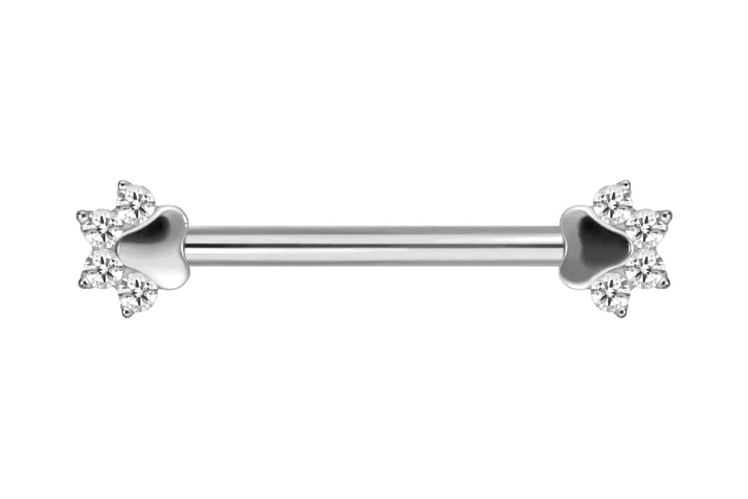 PIERCINGLINE Brustwarzenpiercing Titan Nippelpiercing mit Innengewinde KRISTALLPFOTE (Barbells, 1-tlg), Brust-, Nippel-Piercing, Titan