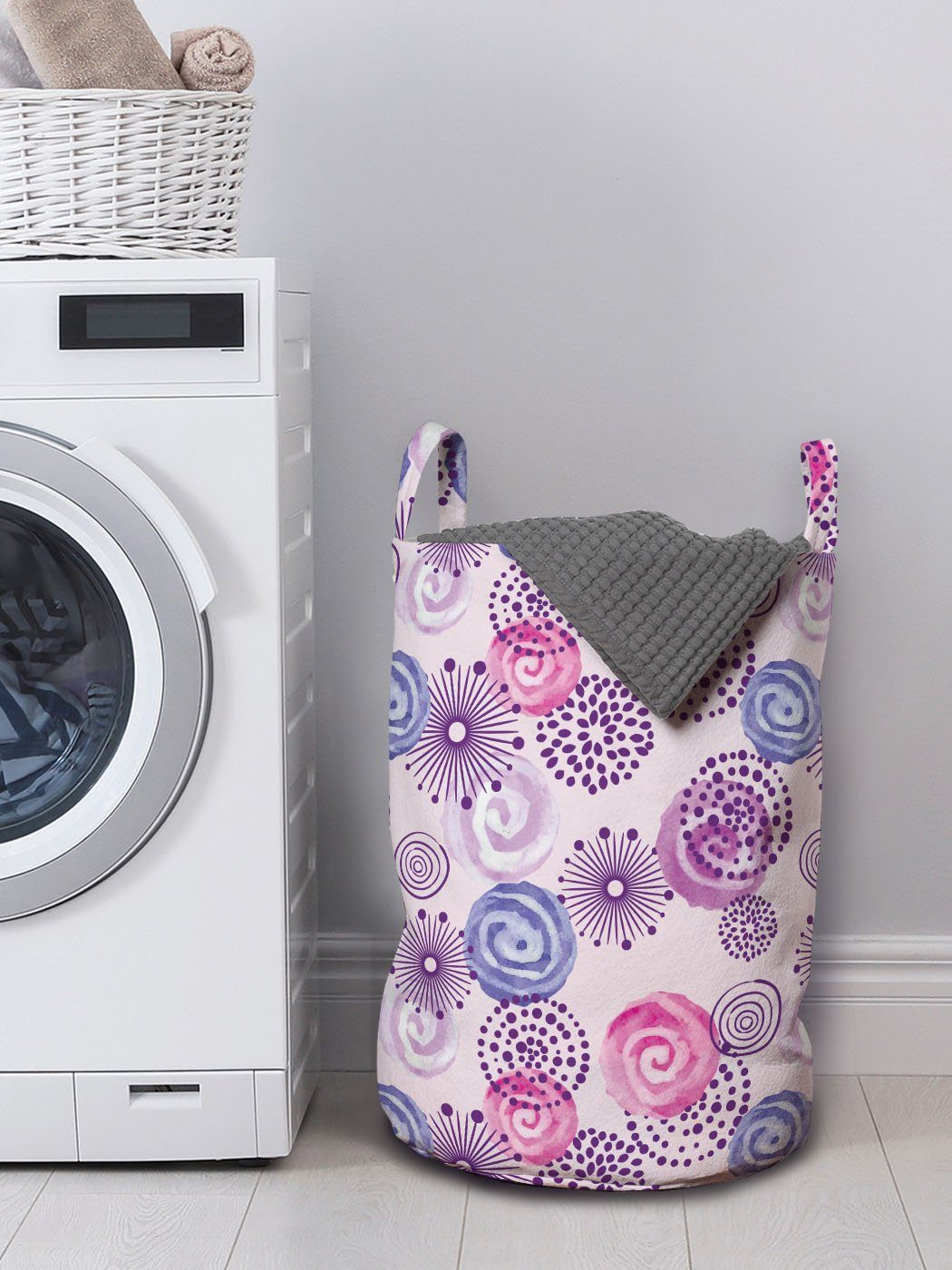 Wäschekorb Kordelzugverschluss Wäschesäckchen für Aquarell-Blumen-Kunst Waschsalons, Griffen Abakuhaus mit Lila