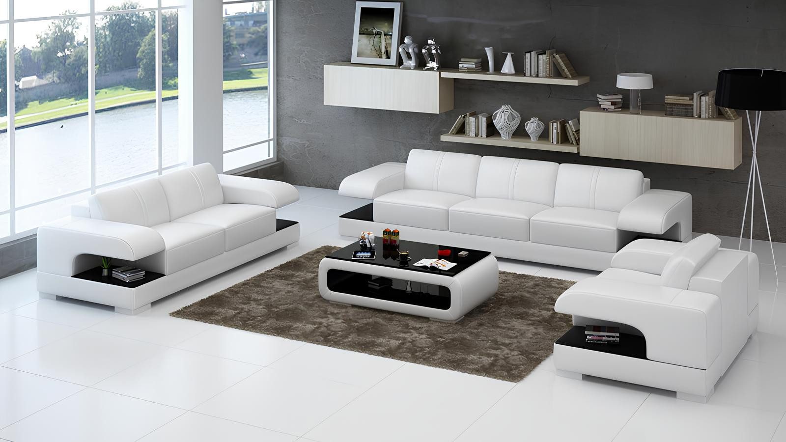 Xlmoebel Polstergarnitur Modernes Ledersofa mit USB-Anschluss und hochwertiger Verarbeitung, (Sofagarnitur 3+2+1 Sitzer G8028D), Hergestellt in Europa