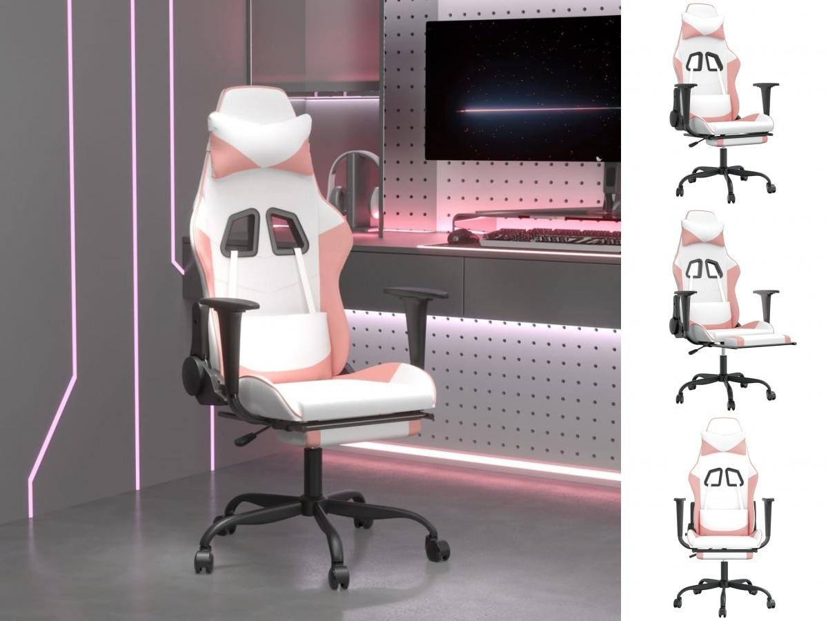 vidaXL Bürostuhl Gaming-Stuhl mit Fußstütze Drehbar Weiß Rosa Kunstleder Gamingstuhl Bü