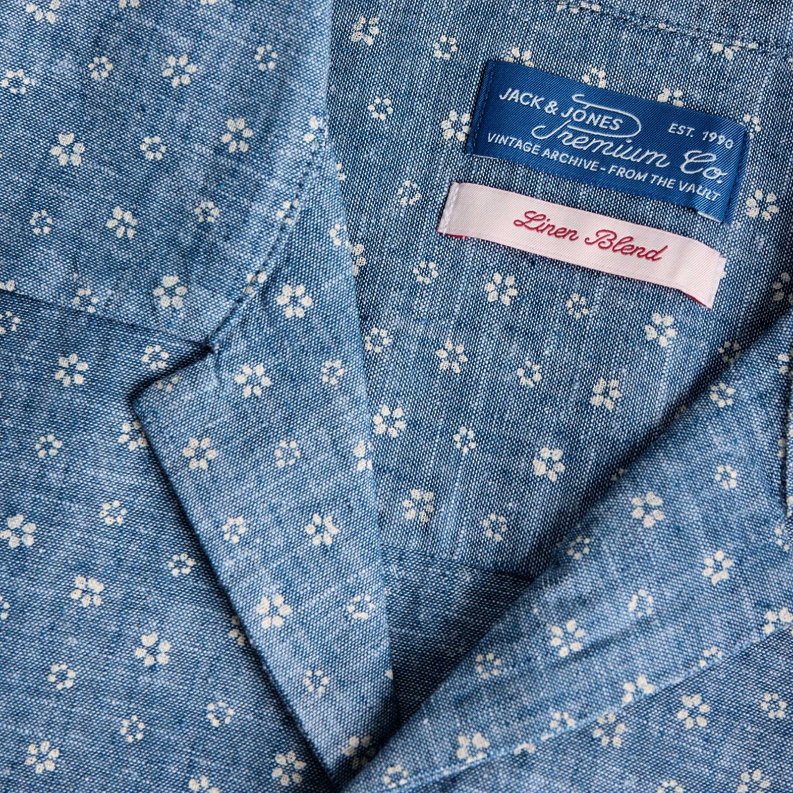 Jack & Jones Kurzarmhemd Blusummer Linen Blend All-over-Print Shirt mit dezentem Allover-Muster