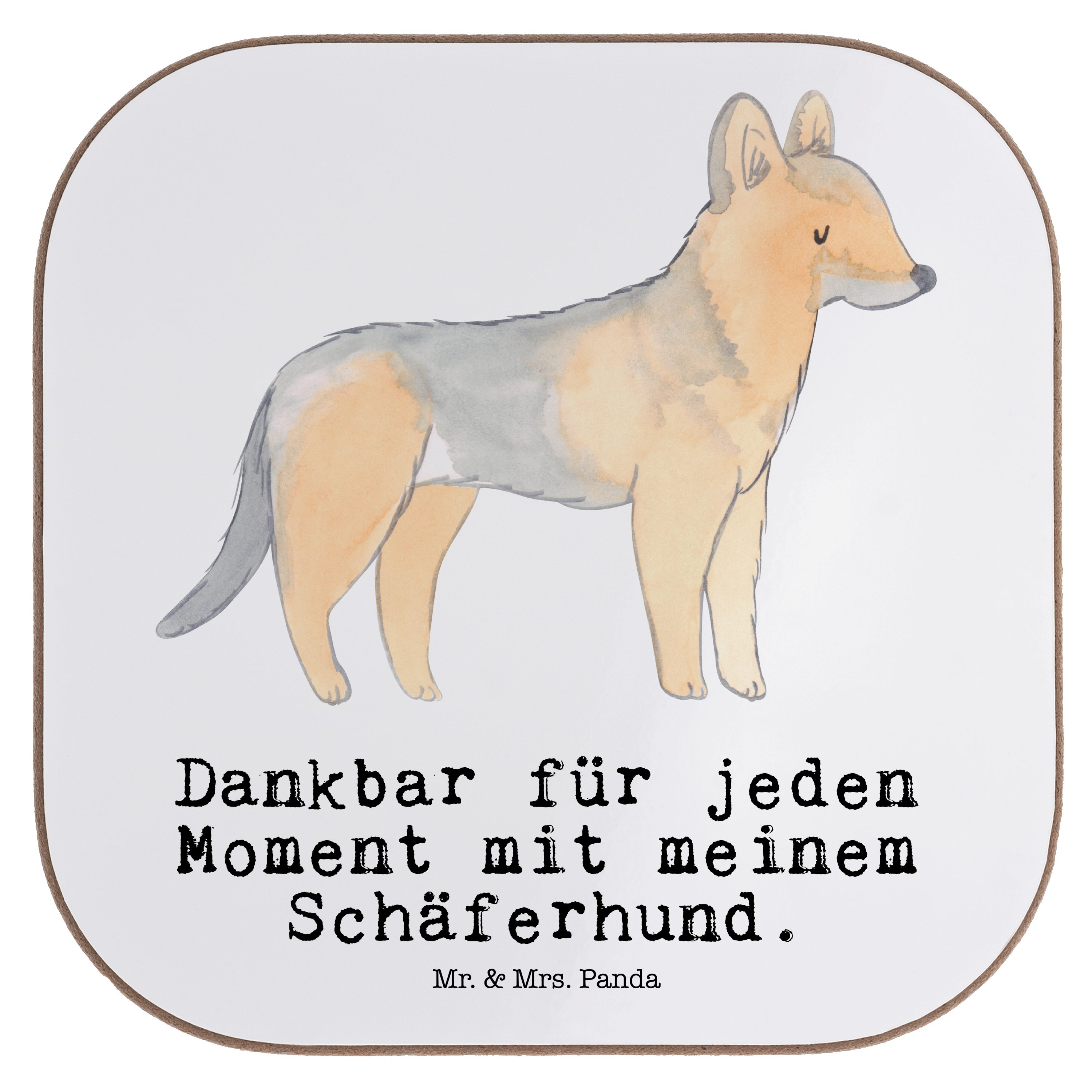 Mr. & Mrs. Panda Getränkeuntersetzer Schäferhund Moment - Weiß - Geschenk, Deutscher Schäferhund, Glasunte, 1-tlg.