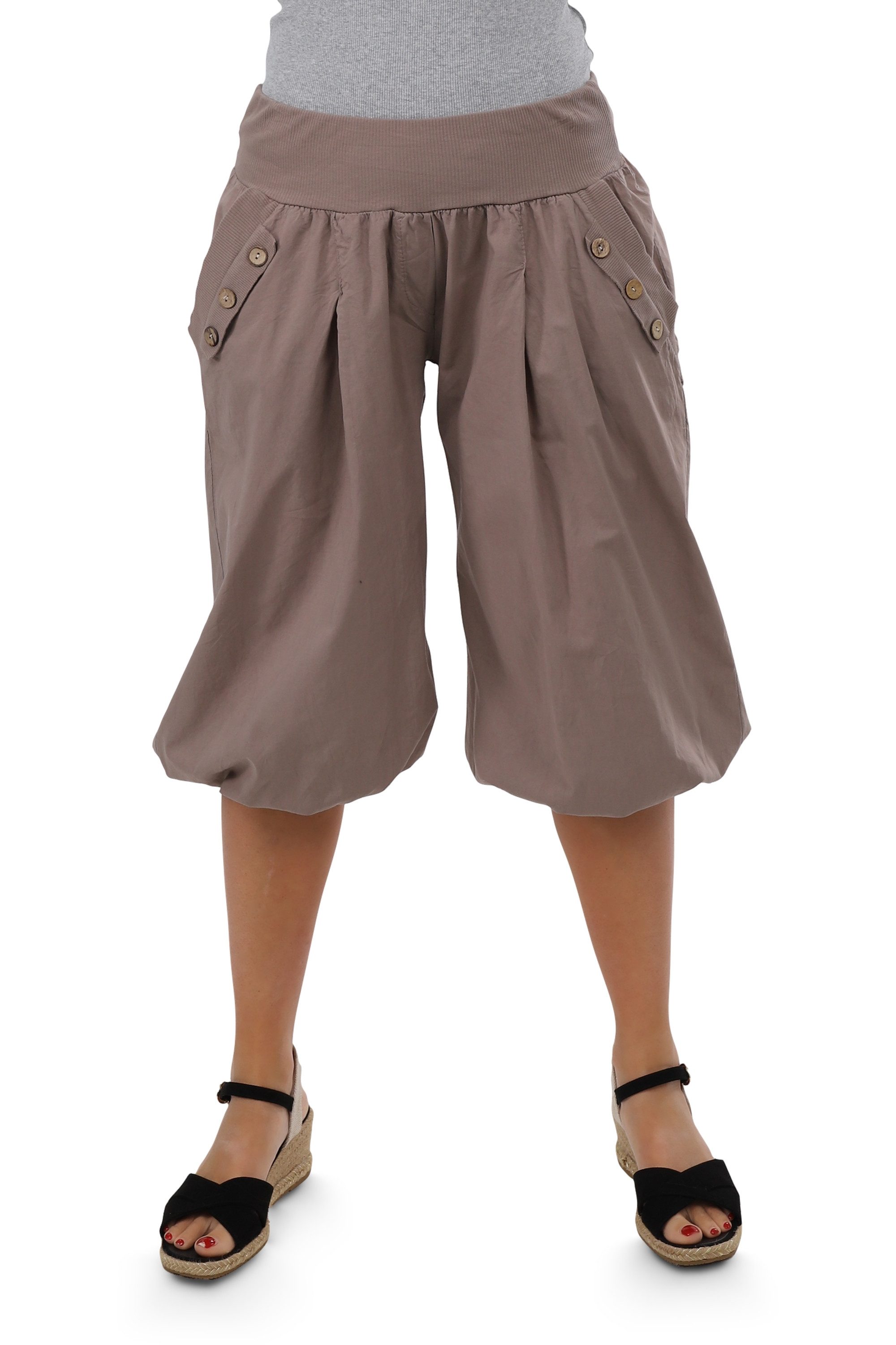 malito more than fashion Haremshose malito Damen Pumphose Capri Holzzierknöpfe 23286H kurze Sommer Pumphose in Unifarben Einheitsgröße