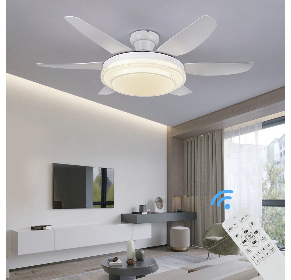 Eurohandisplay Deckenventilator Deckenventilator LED Beleuchtung 6 Geschwindigkeiten timer 2 Stunden, Lichtfarbe und Helligkeit stufenlos einstellbar