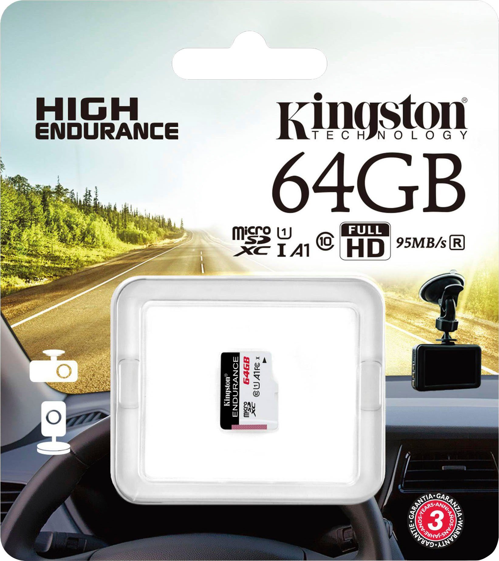 Kingston HIGH-ENDURANCE microSD 64GB Speicherkarte (64 GB, UHS-I Class 10, 95 MB/s Lesegeschwindigkeit)