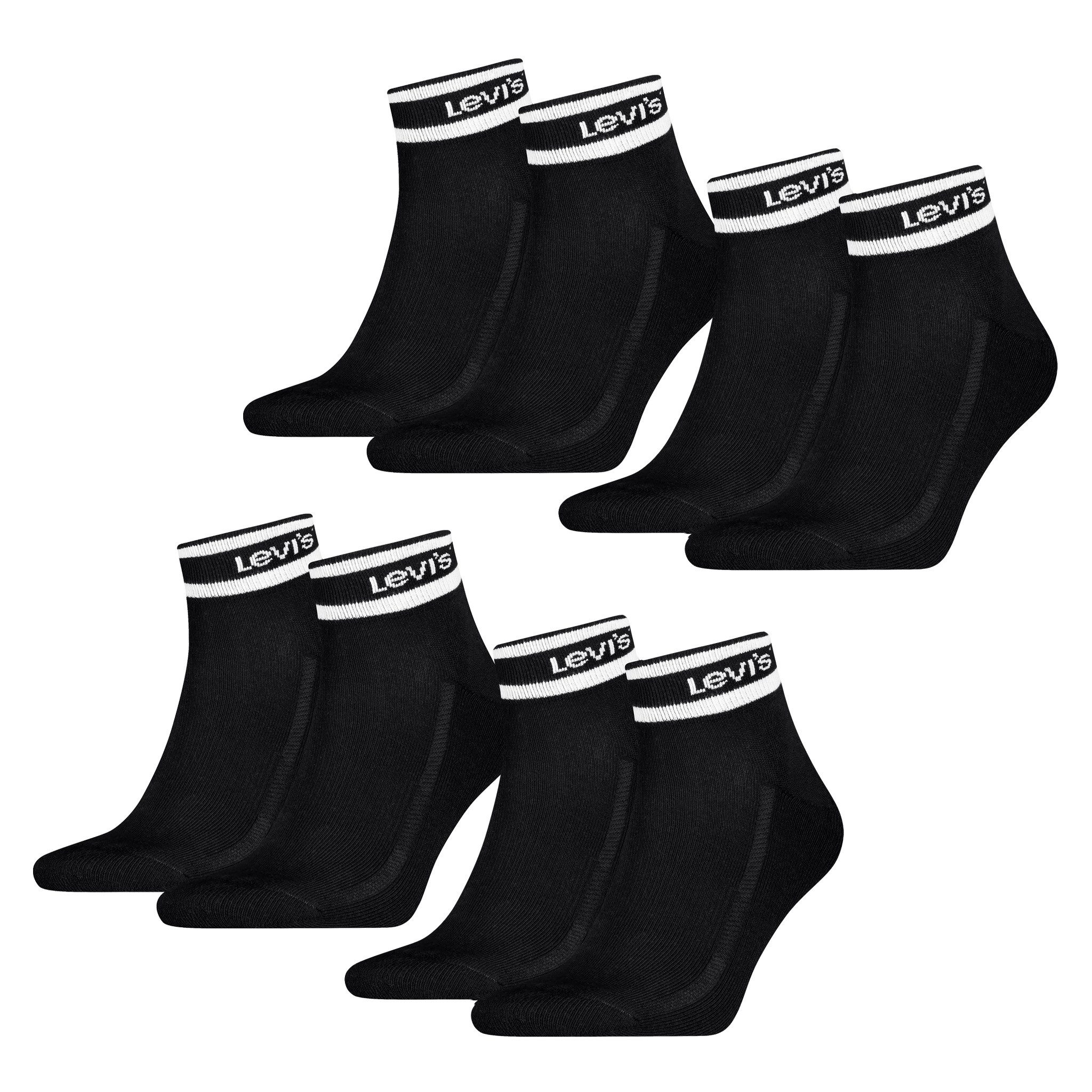 Levi's® Freizeitsocken 4 Paar Uni Mid Cut Sport Stripe Quarter Socken (4-Paar) mit gepolsterter Sohle