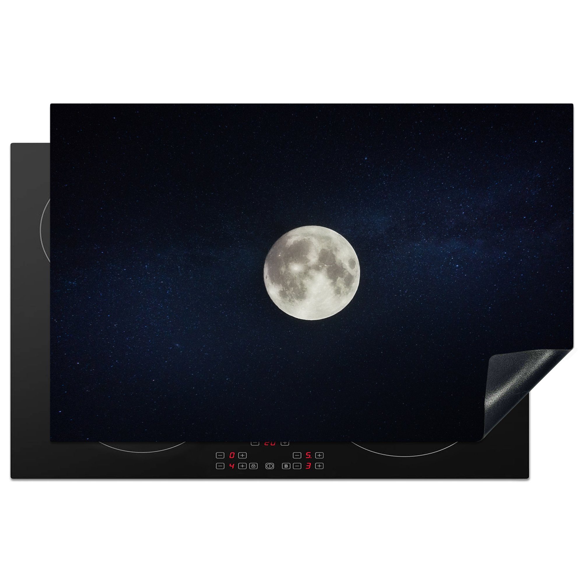 MuchoWow Herdblende-/Abdeckplatte Mond - Universum - Nacht, Vinyl, (1 tlg), 81x52 cm, Induktionskochfeld Schutz für die küche, Ceranfeldabdeckung