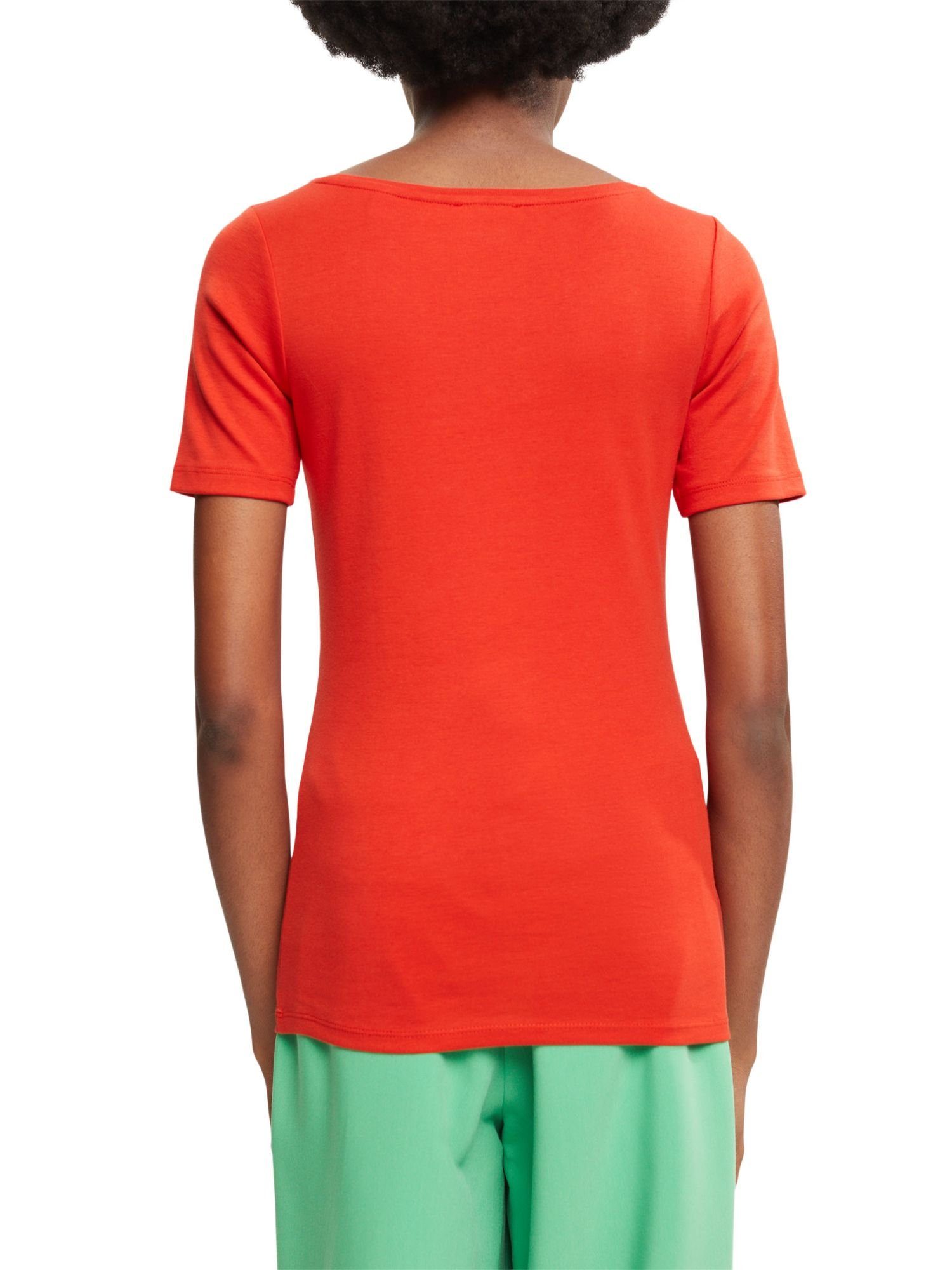 mit Glitzersteinchen T-Shirt Esprit Logo (1-tlg) T-Shirt RED aus ORANGE