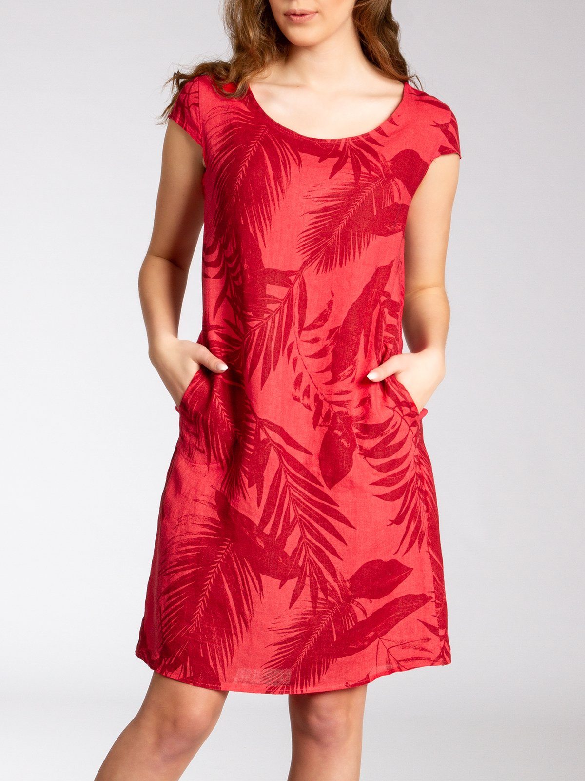 Caspar Sommerkleid SKL027 knielanges elegantes Damen Sommer Leinenkleid Luftig leicht, figurumspielende Form, mit seitlichem Jersey-Einsatz