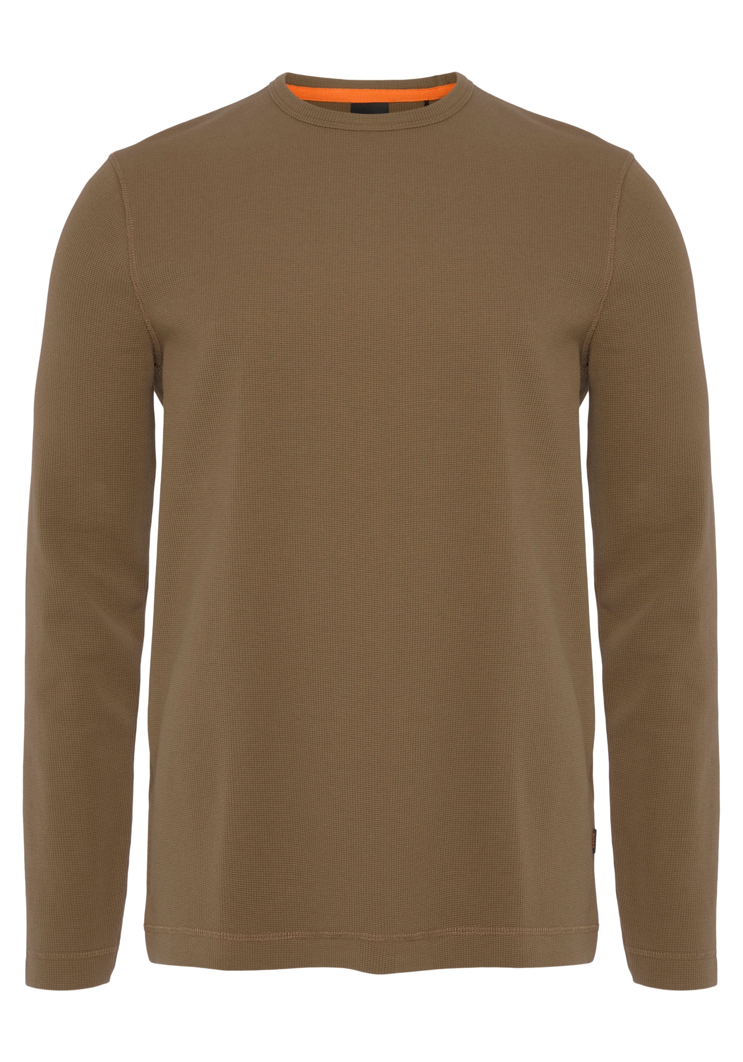 BOSS ORANGE Langarmshirt mit open im Kontrastband Kragen beige