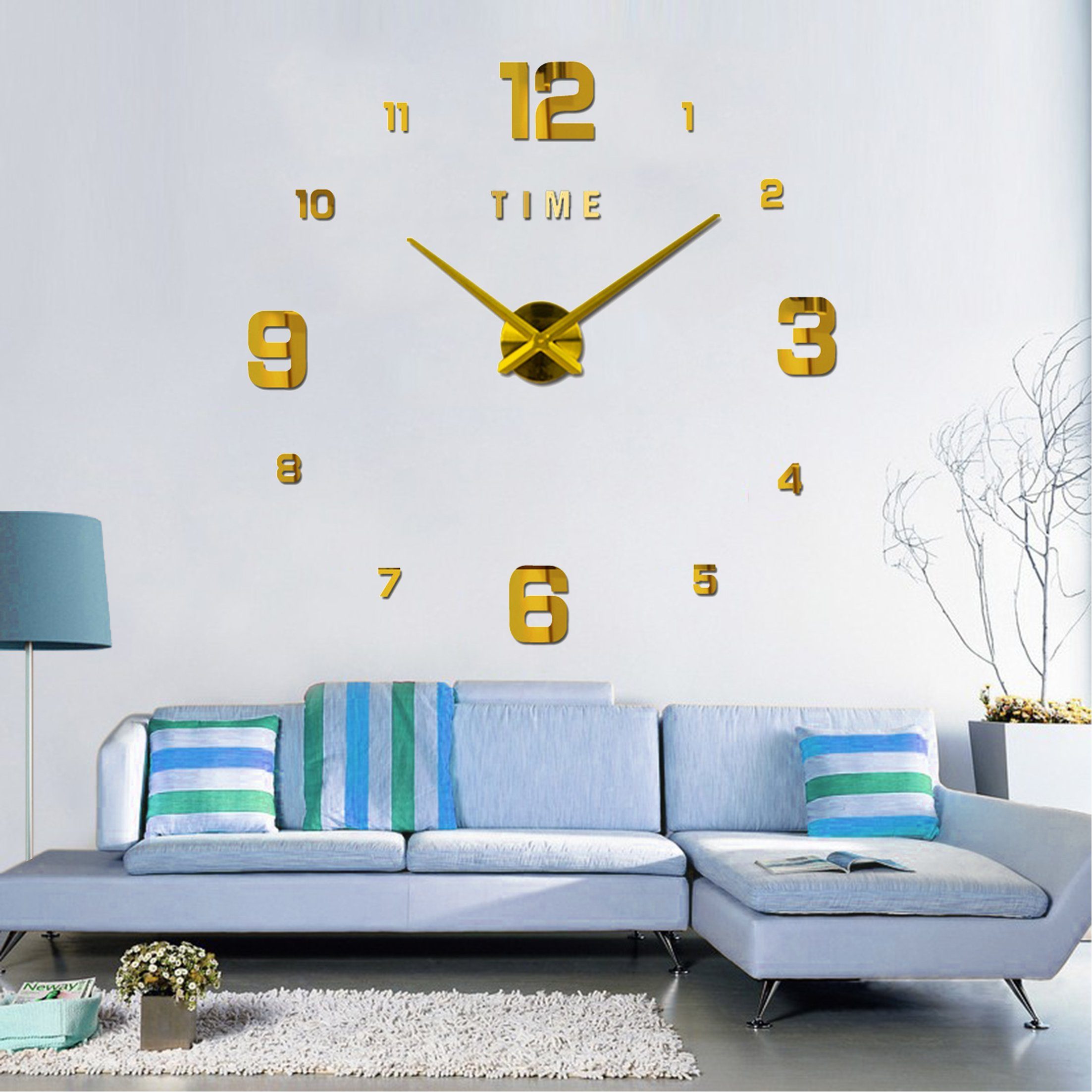 KINSI Wanduhr Große dekorative 3D-Wanduhr,DIY-Wanduhr,Große Digitaluhr,100 cm-120 cm (Geeignet für Zuhause Wohnzimmer, Schlafzimmer Wanddekoration) Gold