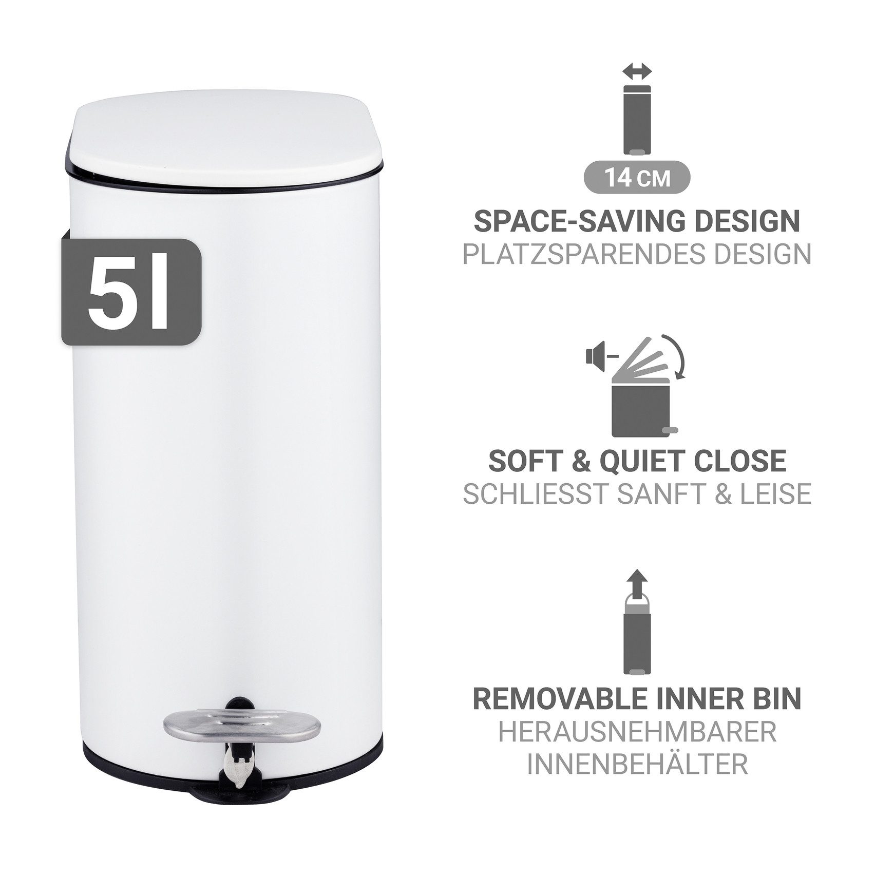 WENKO Kosmetikeimer Collungo, mit Easy-Close-Mechanik fürs Bad, Inneneimer: 5 L