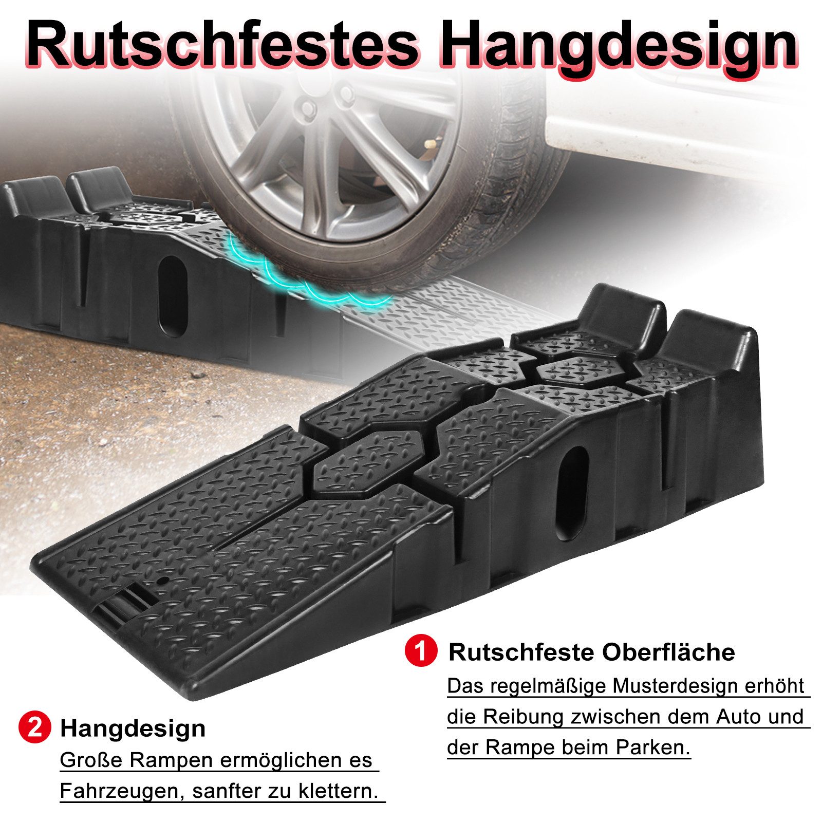 FIVMEN Auffahrrampe Kunststoff KFZ Rampe Set Auffahrt Plattform Hebebühne bis 2.5 Tonnen (2er Set), für Schwerere Fahrzeuge Pkw Auto – Bild 5 von 5