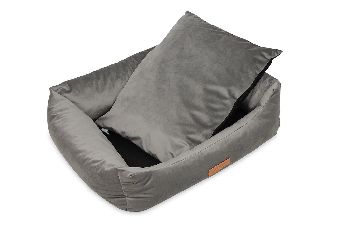 Thumbnail - Animood Tierbett Animood Hundebett Alex grau XL velour, Velourstoff, leicht zu reinigen mit milden Polsterpflegemitteln