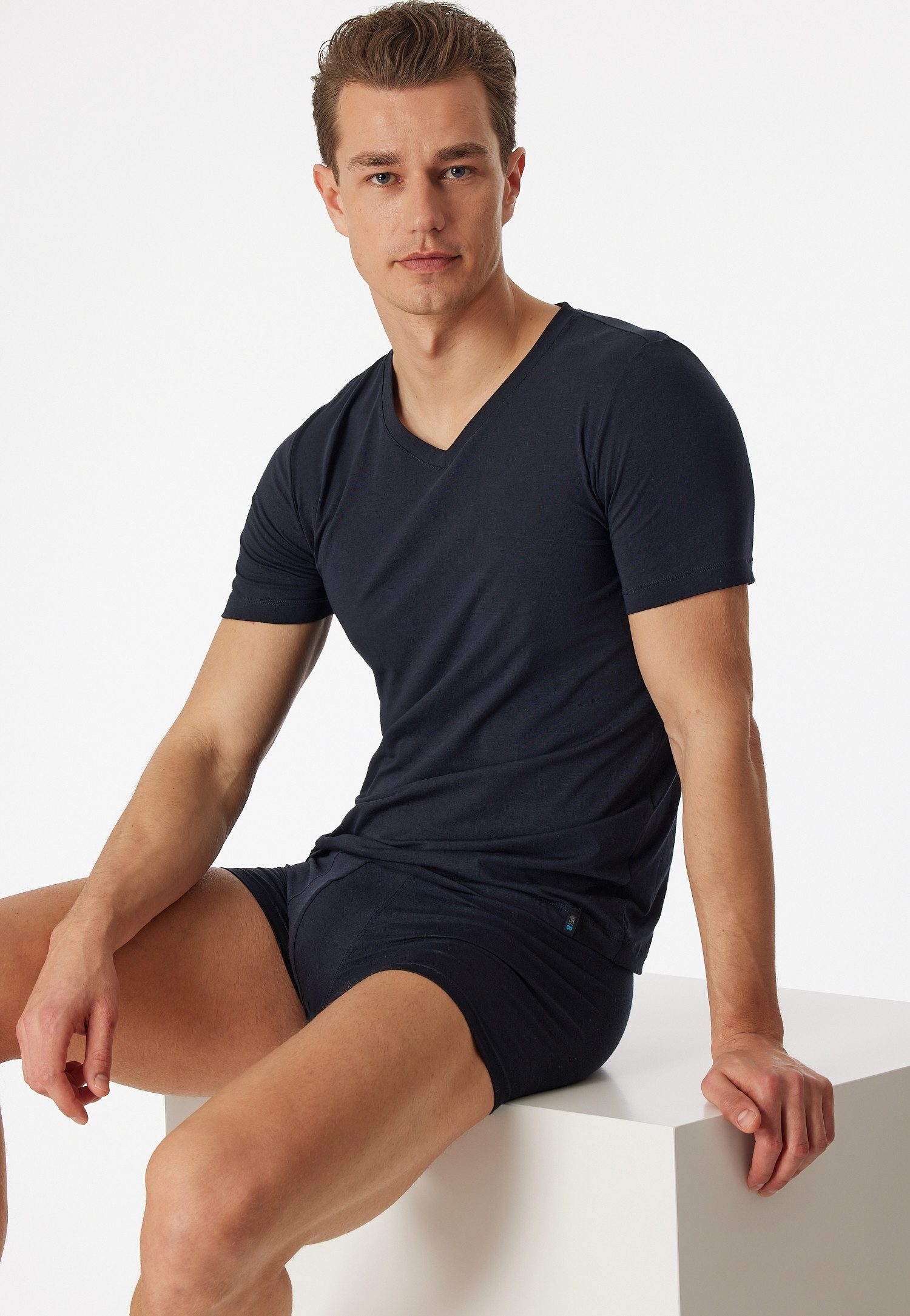 Schiesser T-Shirt Long Life Soft V-Ausschnitt, kurzärmelig, reduzierte Pilling-Bildung