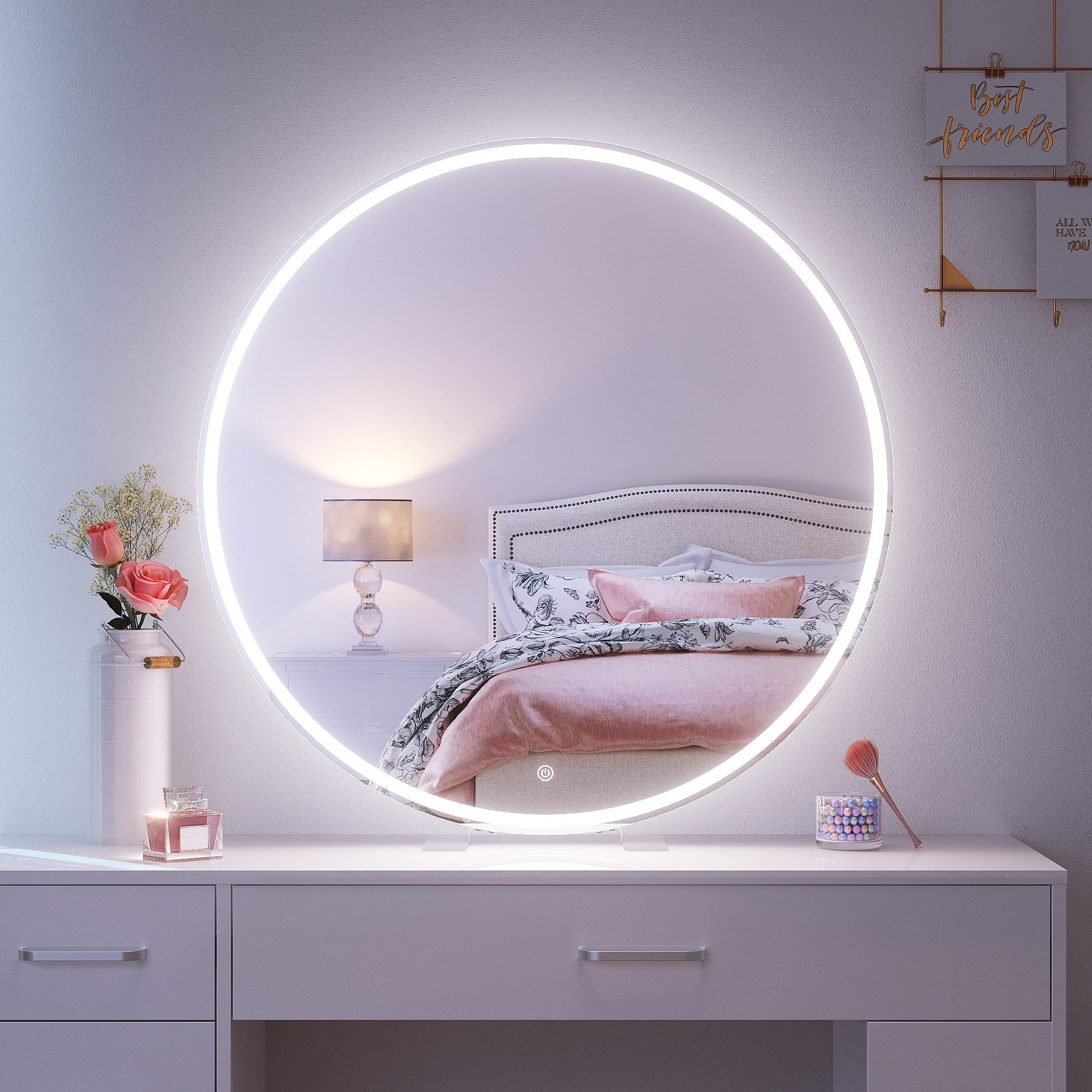 Schminkspiegel 80cm LED Spiegel 3 Farben dimmbar, Touch + Steckdose – Wand/Tisch