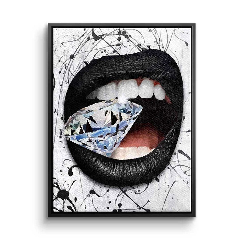 DOTCOMCANVAS® Leinwandbild, Premium Leinwandbild - Pop Art - Diamond Mouth - Modernes Wandbild schwarzer Rahmen