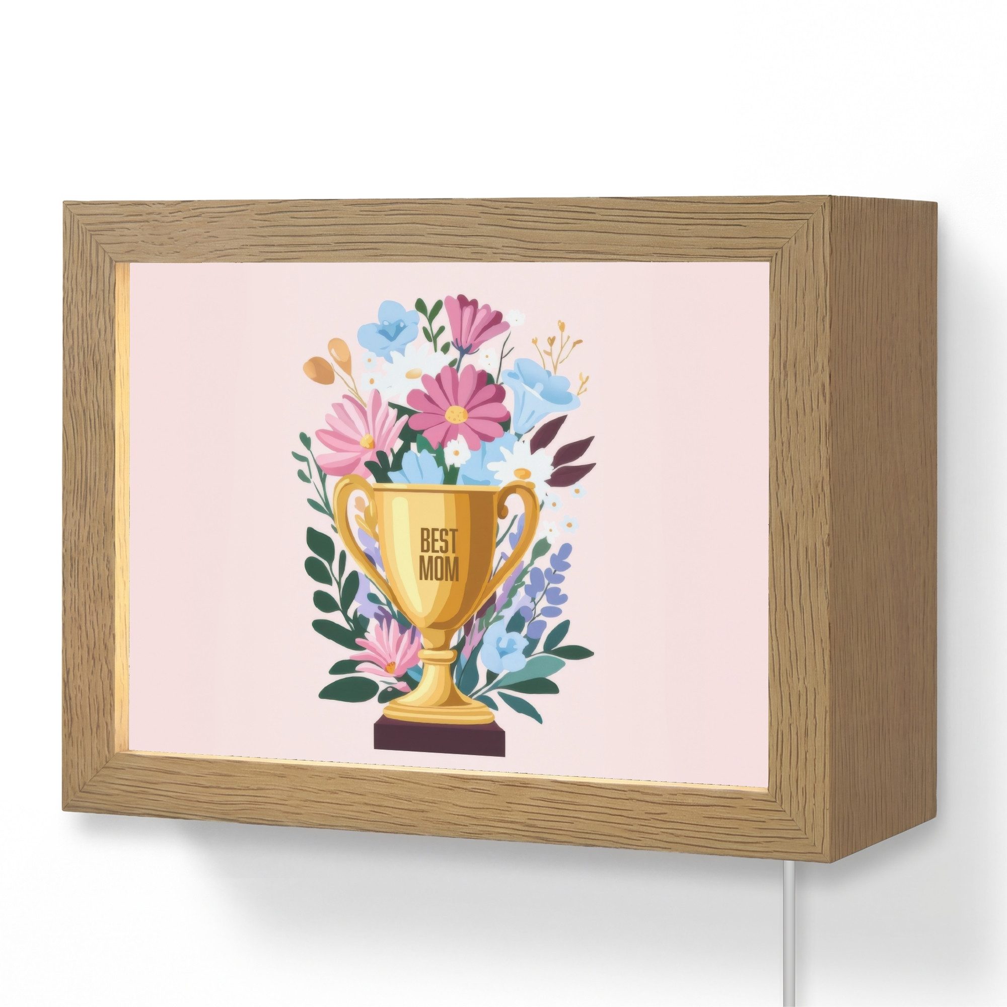 OnlyWow Wandleuchte Lightbox Trophäe - Beste Mutter - Blumen - Bunt, Dimmbar, Farbwechsel, LED, Warmweiß, Kaltweiß, Neutralweiß Einstellbar, Wandlampe Innen, Dimmbar, mit Kabel, LED, Modern, Flur
