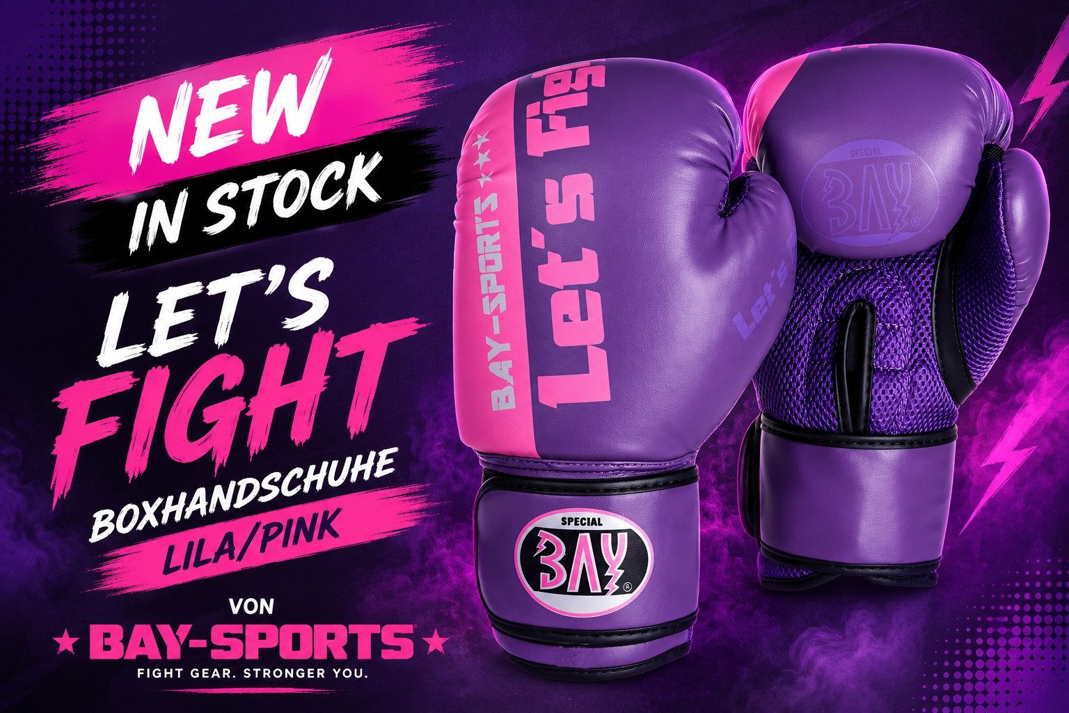 BAY-Sports Boxhandschuhe Let´s Fight Damen Edition lila violett pink rosa Box-Handschuhe Boxen (Paar, Klettverschluss), 8 und 10 Unzen, Kinder und Erwachsene