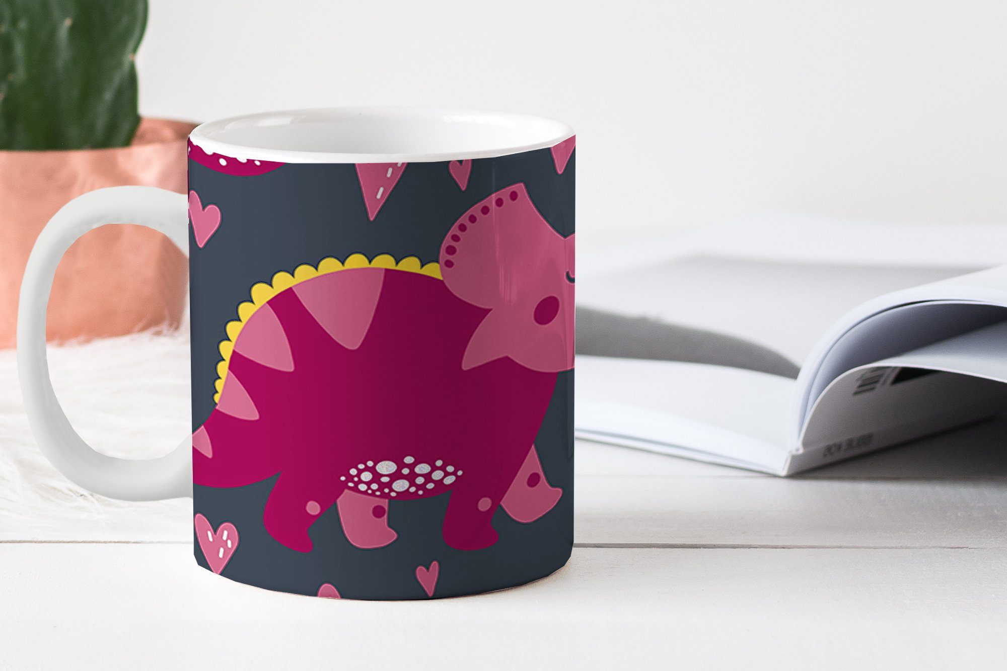 Muster MuchoWow Kind - Keramik, - Teetasse, Rosa Geschenk Dinosaurier - - Tasse Kaffeetassen, Teetasse, Becher, Mädchen,