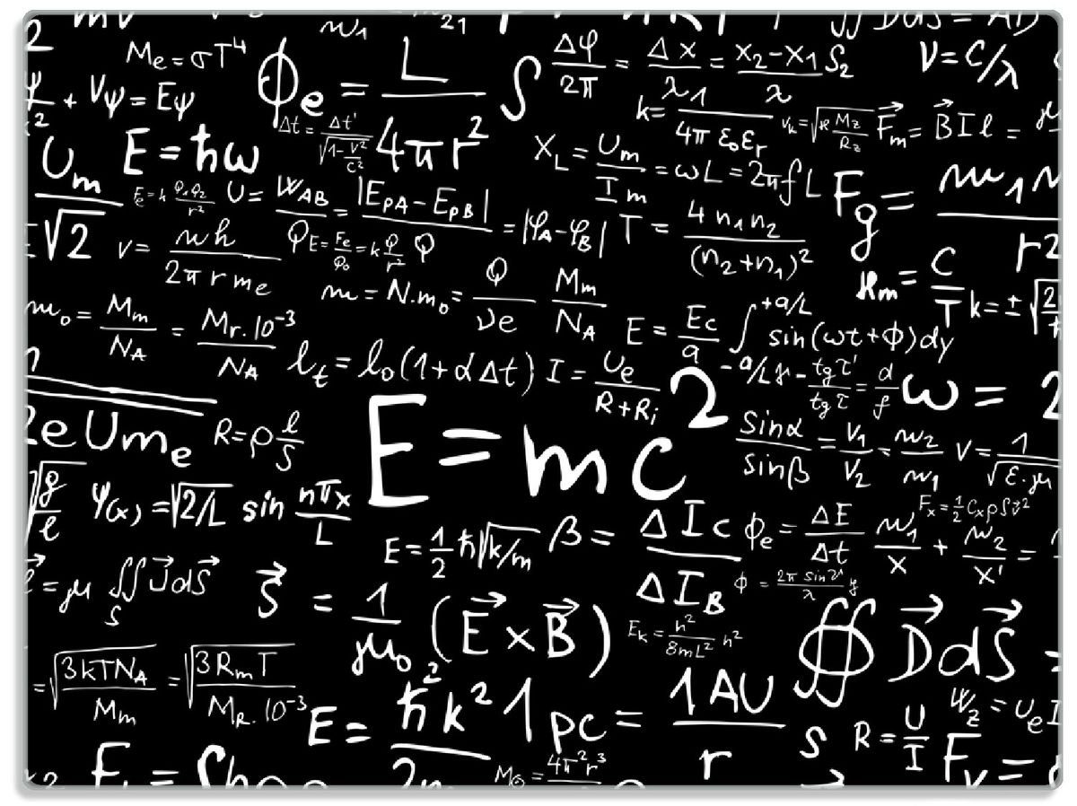 rutschfester Schneidebrett 4mm, (inkl. Gummifüße ESG-Sicherheitsglas, 1-St), Relativitätstheorie, Wallario Formeln  Mathematische 30x40cm