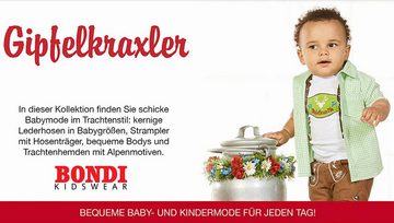 BONDI Body Langarm Baby Body "Lausbub" mit Hosenträgern 91464, Jungen Anzug Grau Grün Geringelt Baumwolle