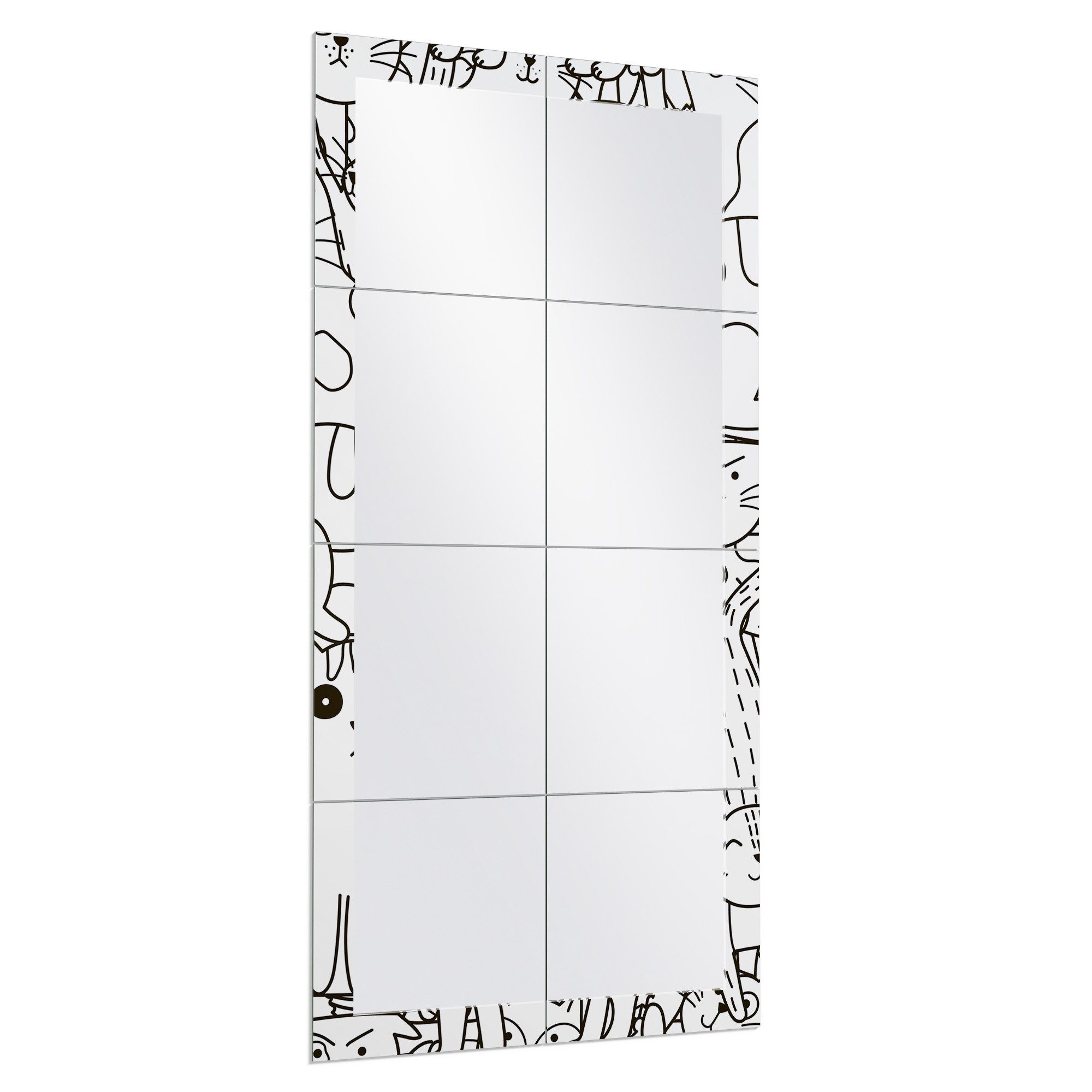 DEQORI Wandspiegel 'Comic-Katzen', Spiegelfliesen Puzzle Wand Spiegel Wohnzimmer Spiegelwand Flur groß