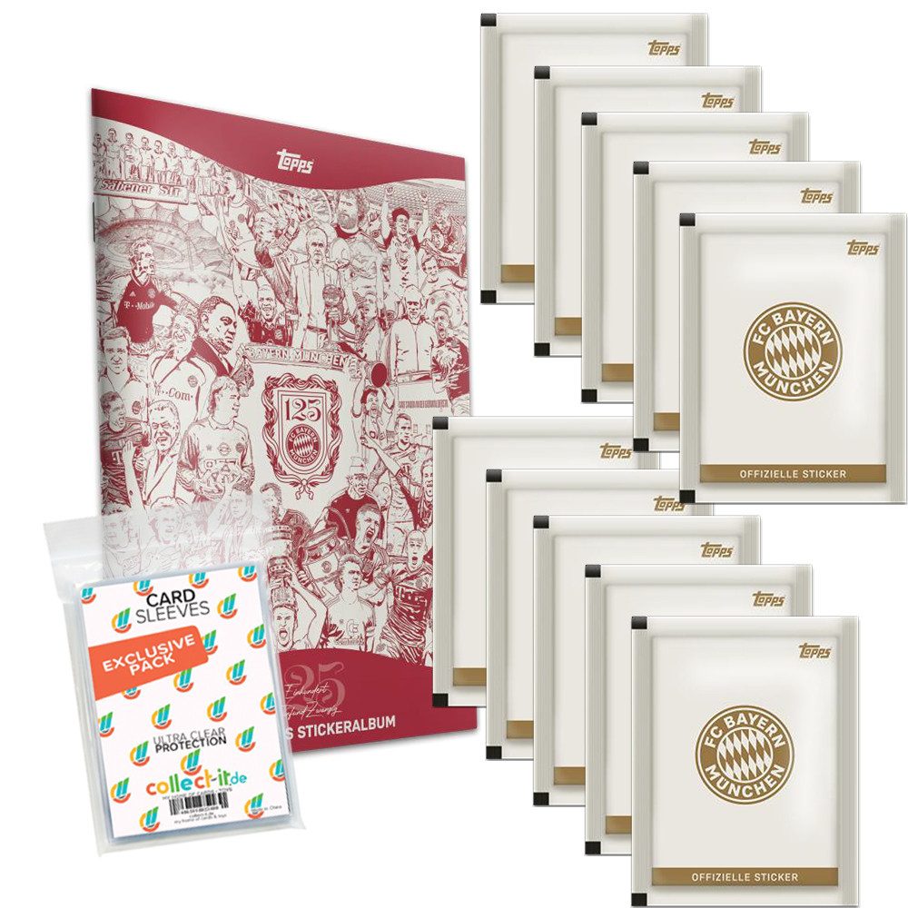 Topps Sammelkarte FC Bayern München 125 Jahre Sammelsticker Sammelalbum+10 Tüten+Sleeves