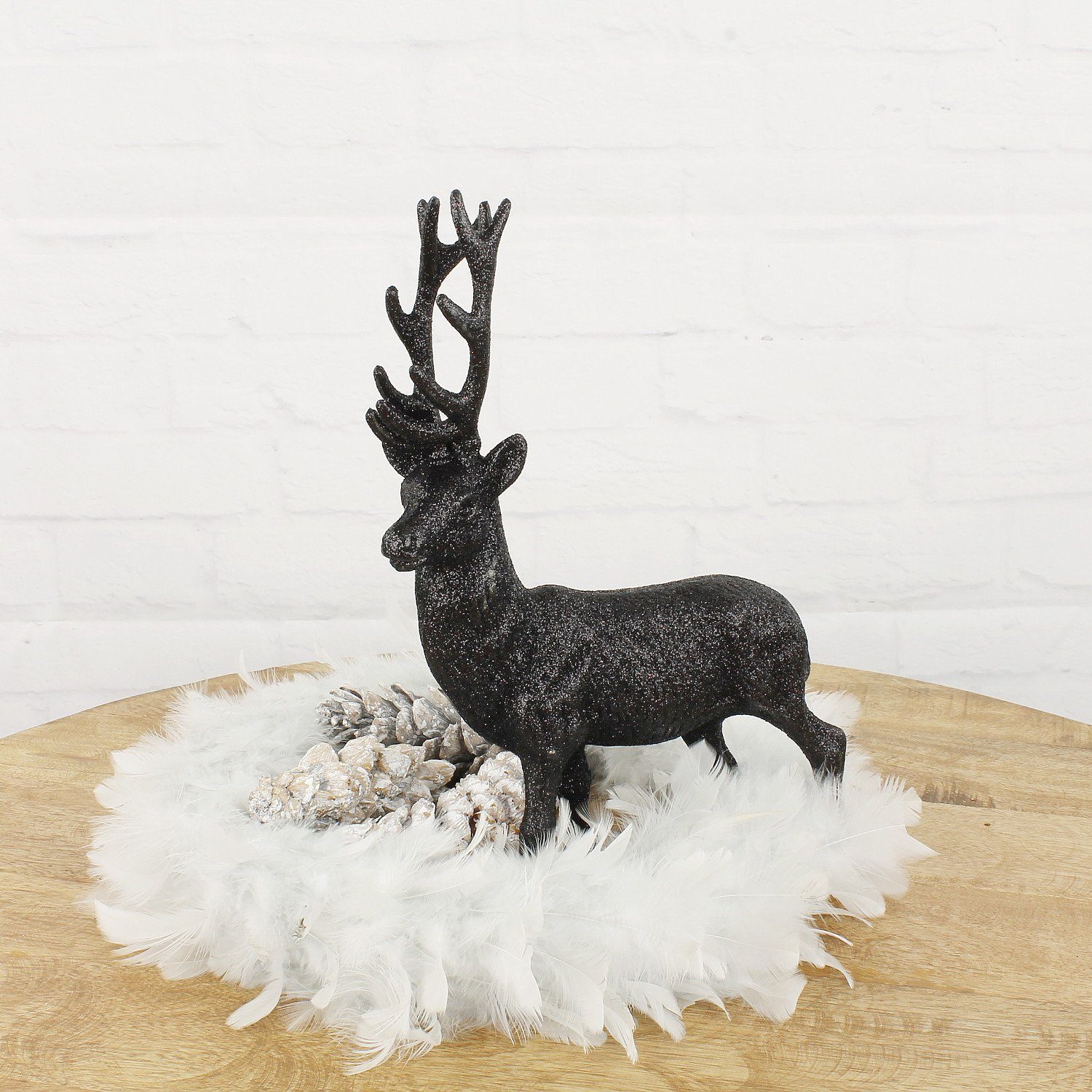 Weihnachtsdeko Glitzer, Winter-Deko Dekofigur schwarz Geweih cm modern Hirschdekoration Home Dekohirsch Macosa 29 Weihnachten