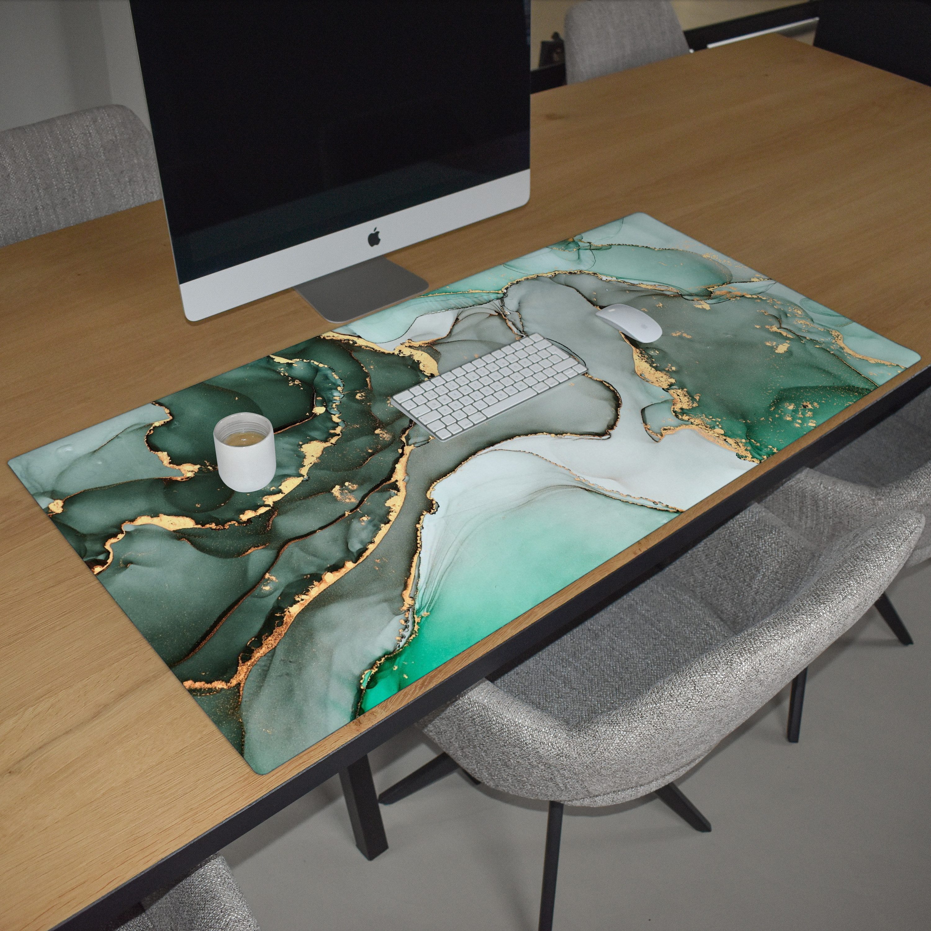 MuchoWow Gaming Mauspad Gold - Marmor - Grün - Luxus - Marmoroptik - Grau (1-St), Gaming Mauspad XXL, Schreibtischunterlage, Gaming Zubehör, 120x60 cm