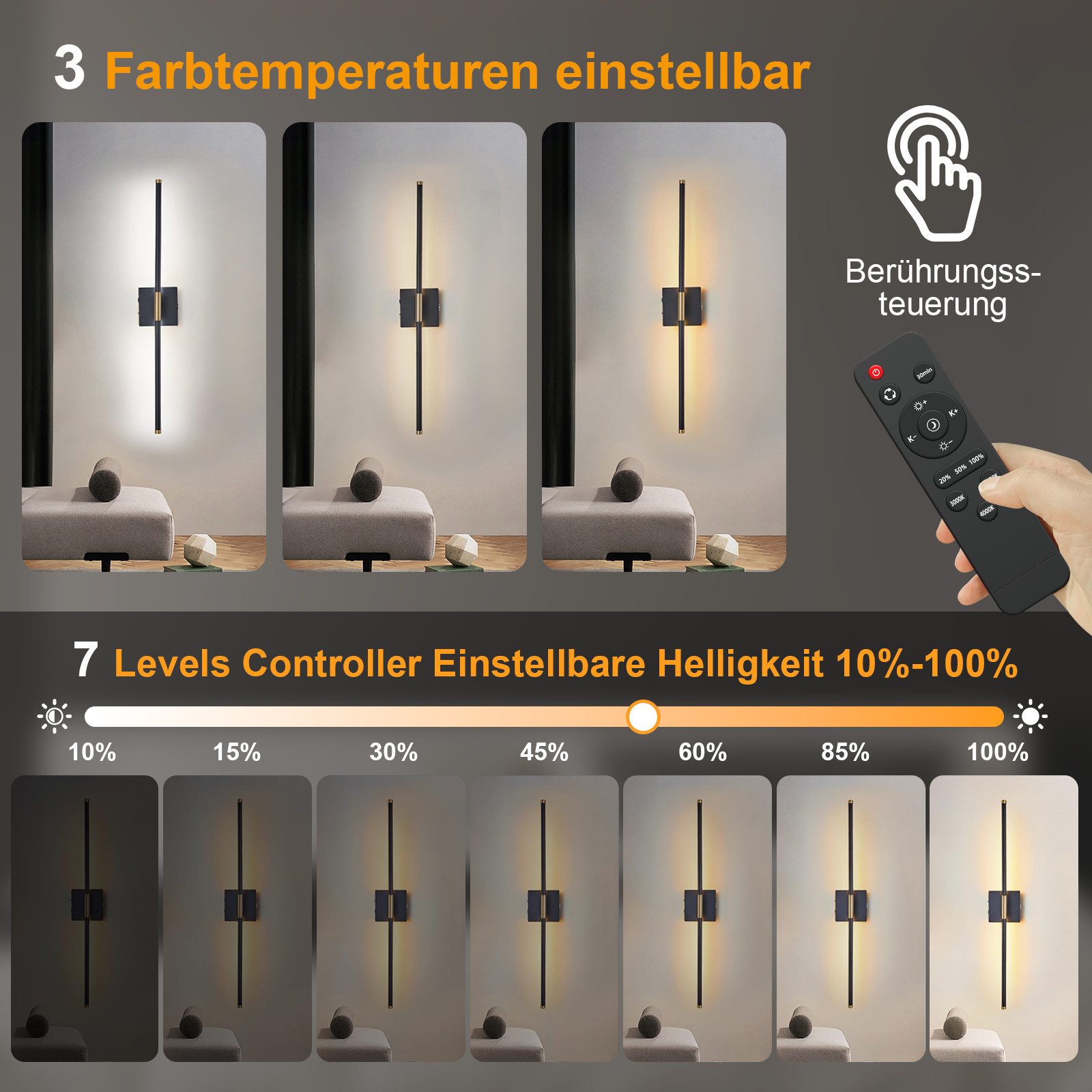 MUPOO Wandleuchte LED Wandleuchte Batteriebetrieben, Fernbedienung, Wandlam günstig online kaufen