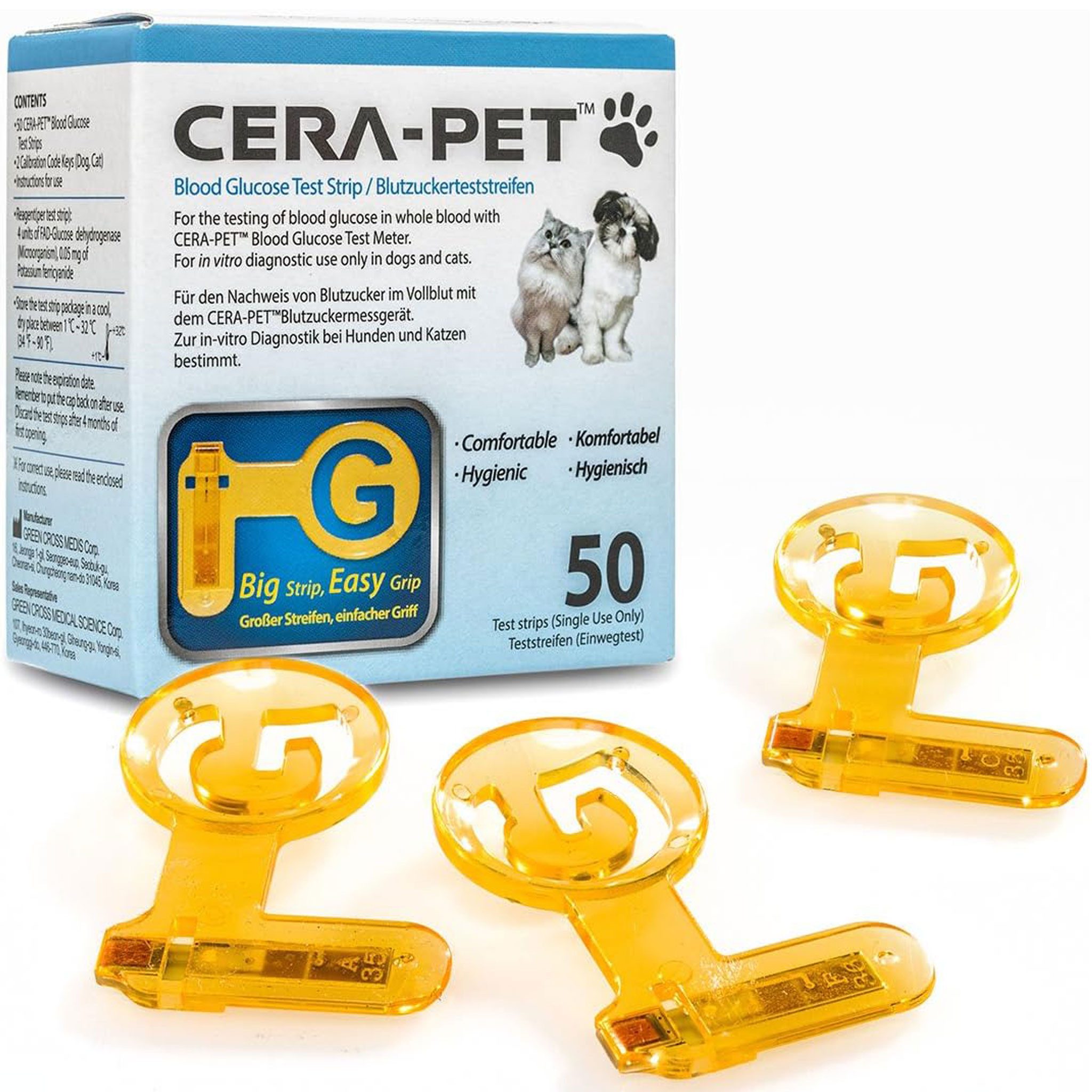 Cera-Pet Blutzucker-Teststreifen für Haustiere (Hunde und Katzen) - Heimtest zur Diabetes-Messung, 50-tlg.