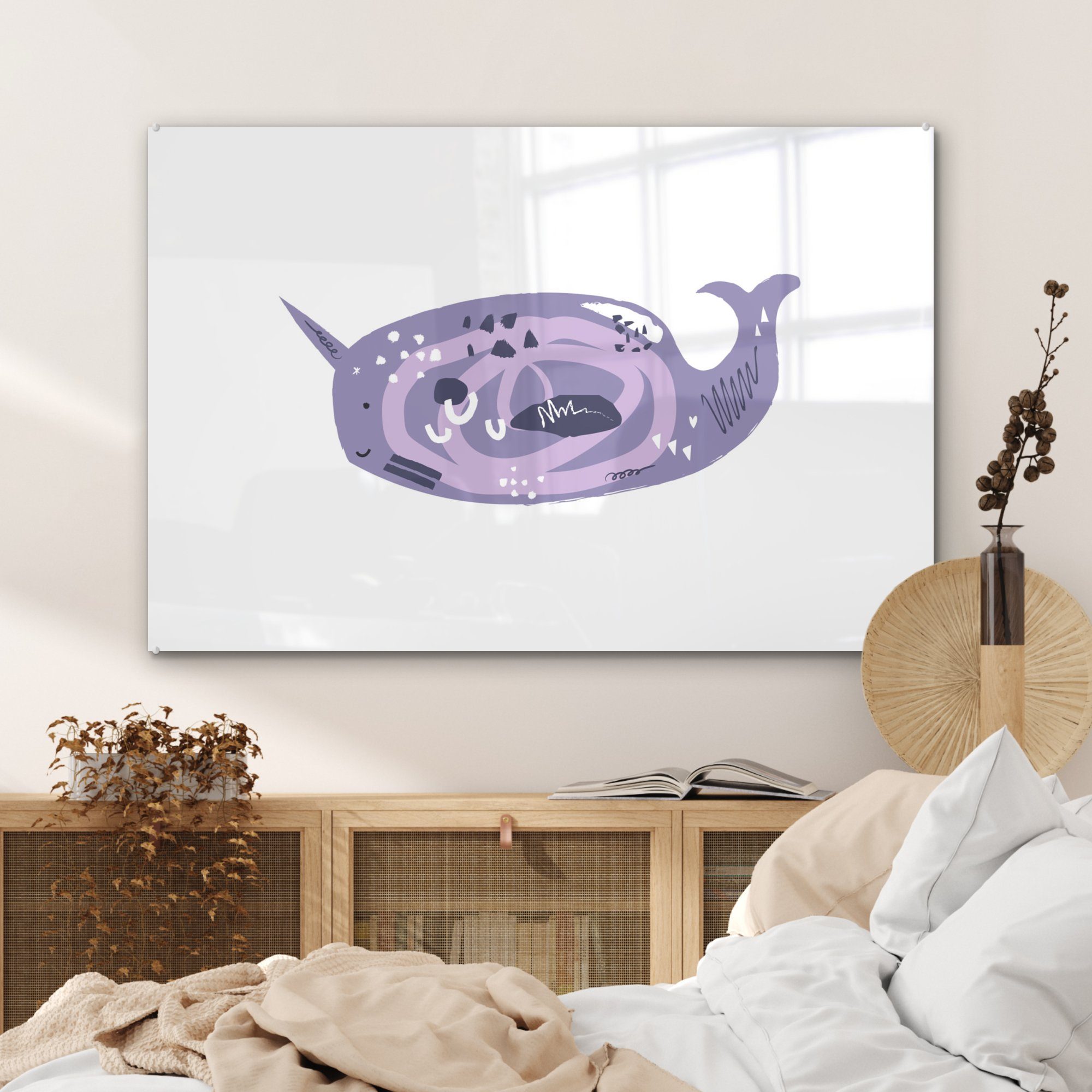 MuchoWow Acrylglasbild Fische - Tiere Aquarell, - Acrylglasbilder St), - Wohnzimmer (1 Schlafzimmer Lila &