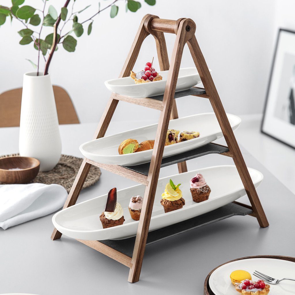 Villeroy & Boch Etagere Artesano Original Eye Catcherset 4tlg., Holz, (Set, 4-tlg), Akazienholz, Made in Germany