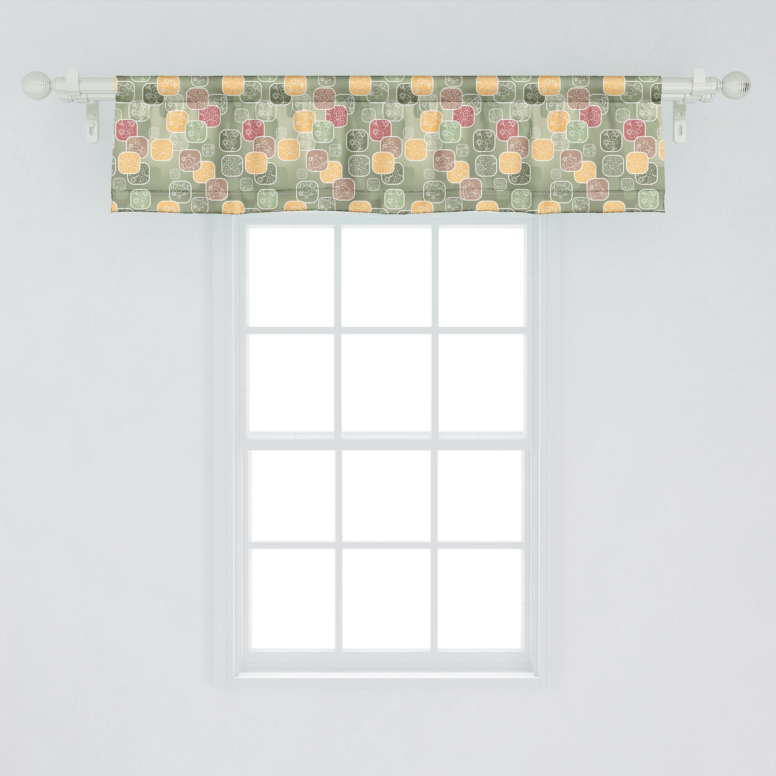 Schlafzimmer Quadrate Vorhang Volant Strudel Stangentasche, Blumen Microfaser, Geometrische Scheibengardine Küche mit Dekor Abakuhaus, für