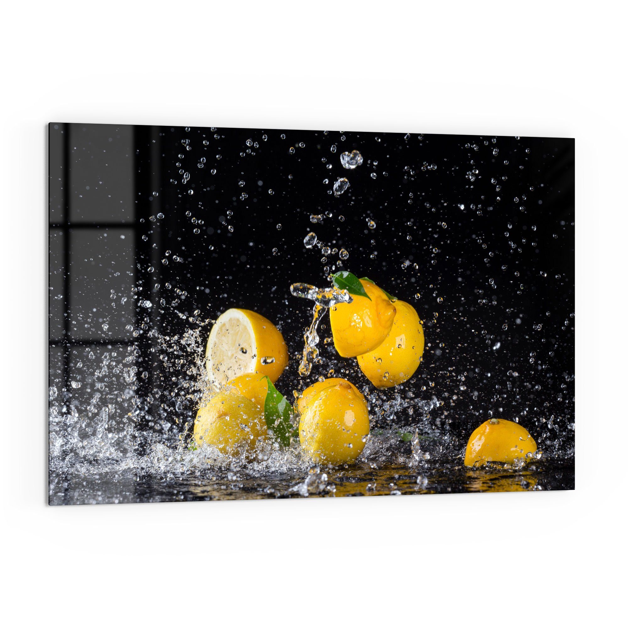 DEQORI Küchenrückwand 'Zitronen und Herdblende Spritzschutz Badrückwand Glas Wasserperlen'