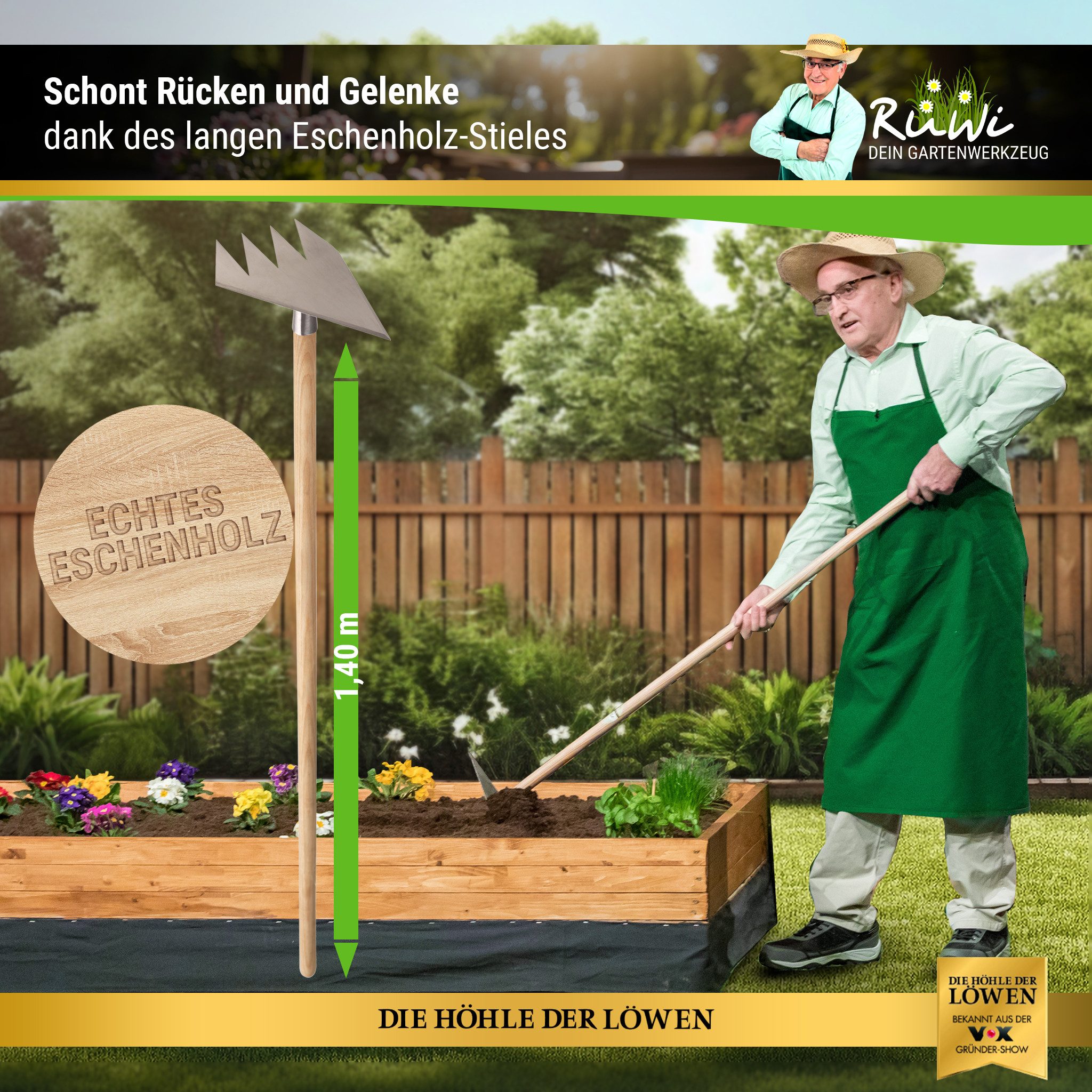miweba Gartenhacke RUWI Hacke 8in1 Gartenhacke, Fugenreiniger, Gartenwerkzeug, Hacke Garten, Gartenhacke, Harke, Grubber, Sauzahn, Unkrauthacke, Gartenharke, Pflanzlochbohrer, 1 St., Hacke Garten, Gartenhacke, Harke, 8 verschiedene Einsatzbereiche