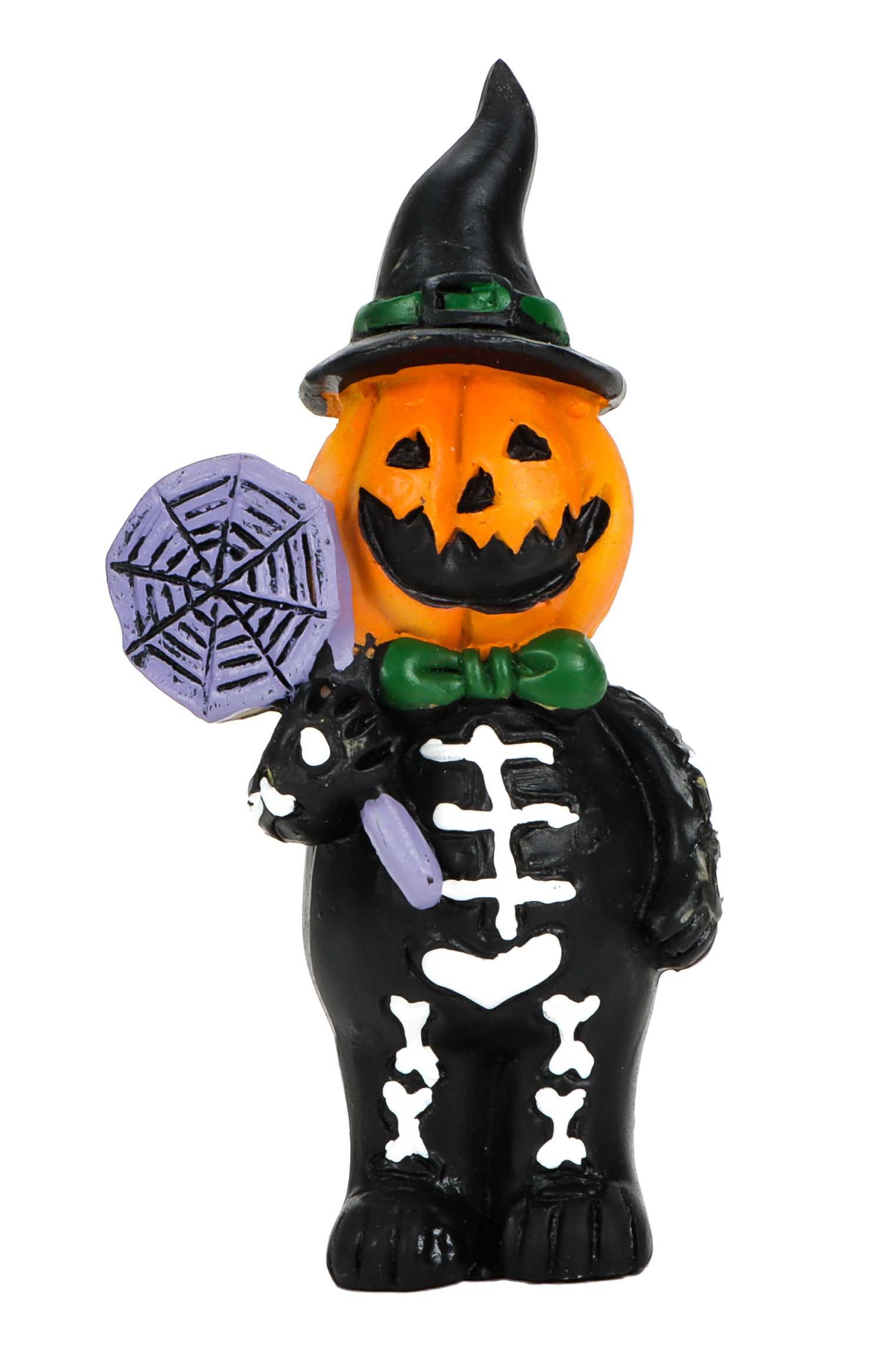 Wurm Dekofigur Halloween Figur handbemalt (2 St., Dekofigur Kürbis Skelett), Kürbis mit schwarz/weißem Skelett-Anzug