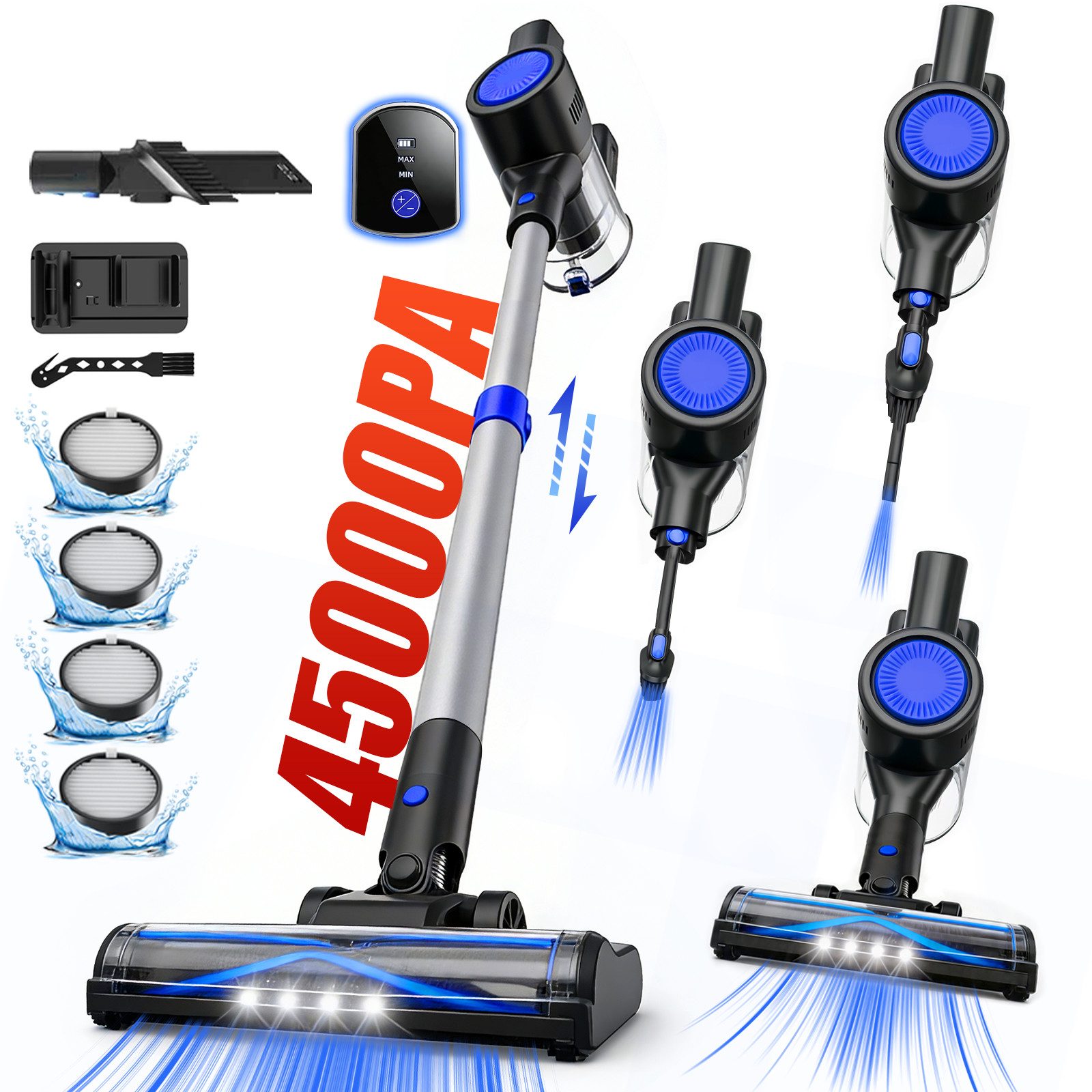 Grenintol Akku-Hand-und Stielstaubsauger Akku Staubsauger,akkustaubsauger,Leichtgewicht staubsauger kabellos, beutellos, Kabellos nutzbar,LED-Anzeige,Wandhalterung für platzsparende Lagerung