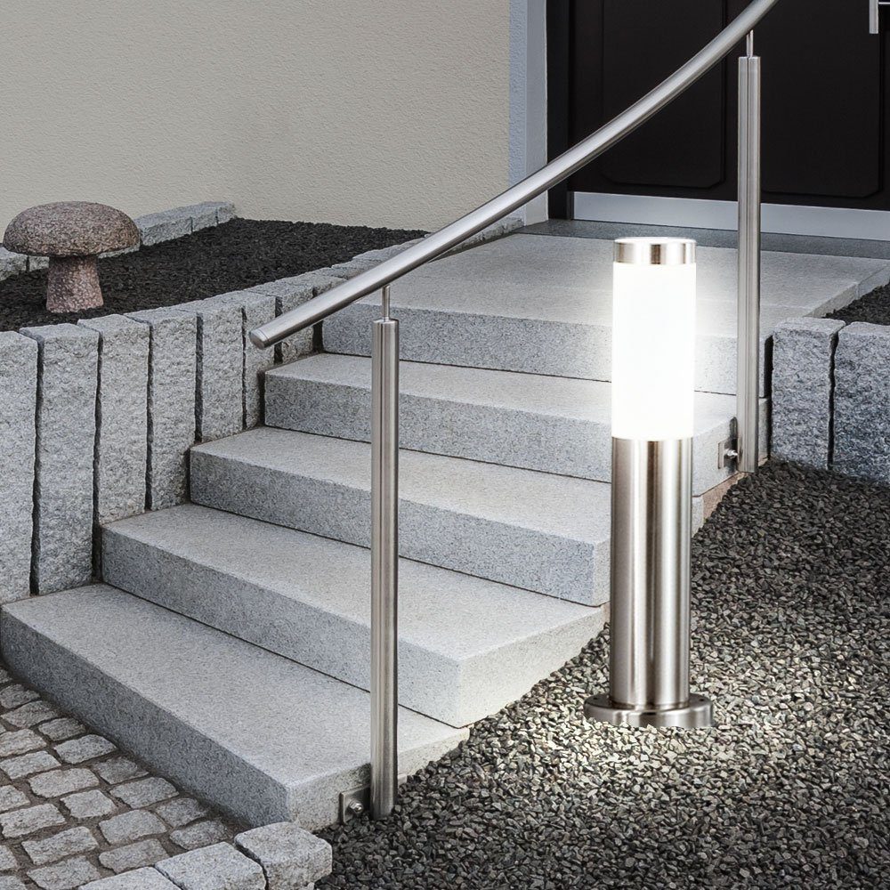 etc-shop Außen Steck silber Außen-Stehlampe, Garten Leuchtmittel LED inklusive, Leuchte Stand Strahler Erdspieß Warmweiß,