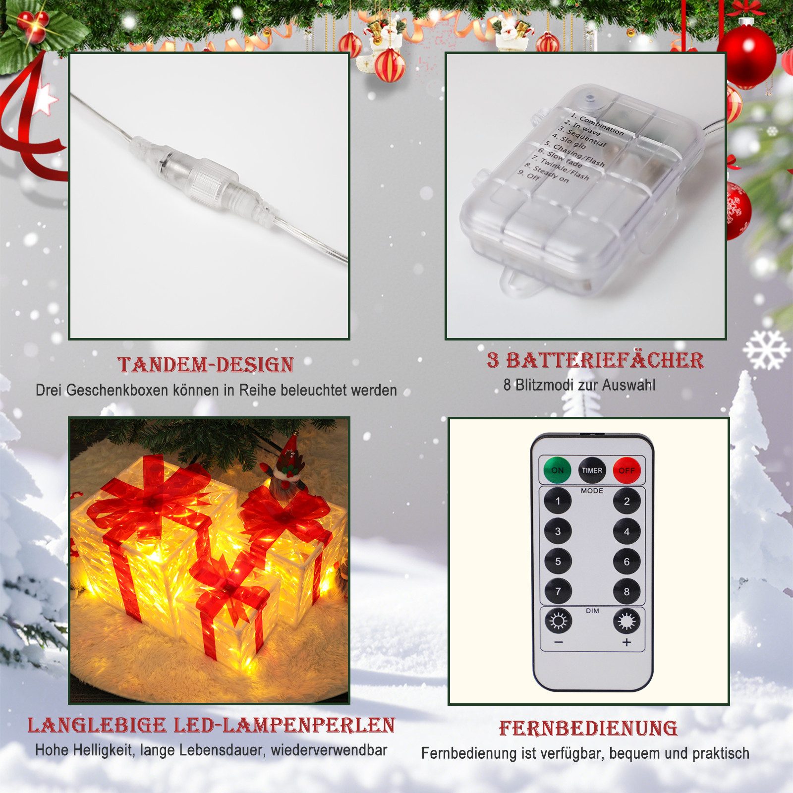 ZMH LED Dekolicht Weihnachtsfigur 3 Set Geschenkbox, Leuchtfiguren für Weihnachtsdeko, LED fest integriert, 3000K, mit Fernbedienung Innen Weihnachtsbeleuchtung – Bild 5 von 5