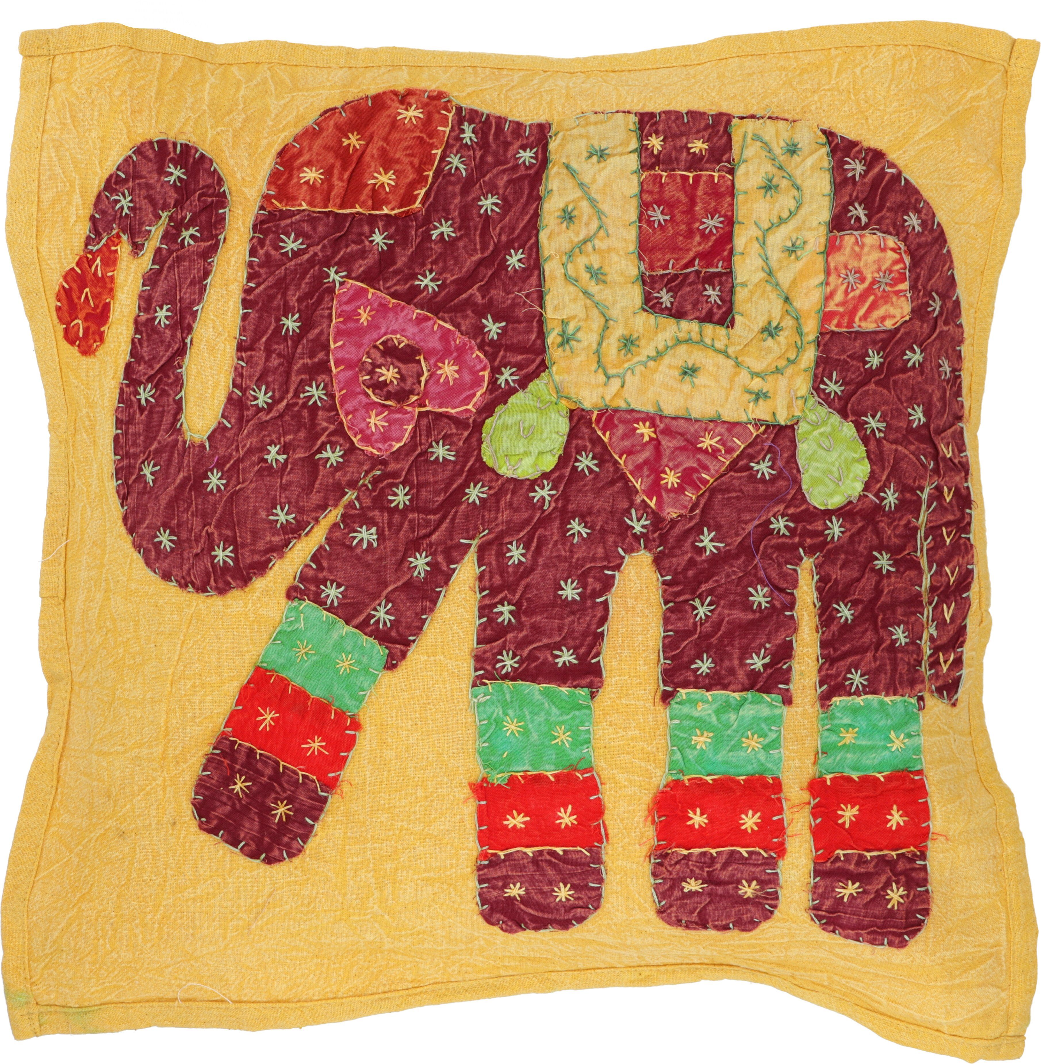 Kissenbezüge Indische Kissenhülle, besticktes Elefanten.., Guru-Shop sonnengelb