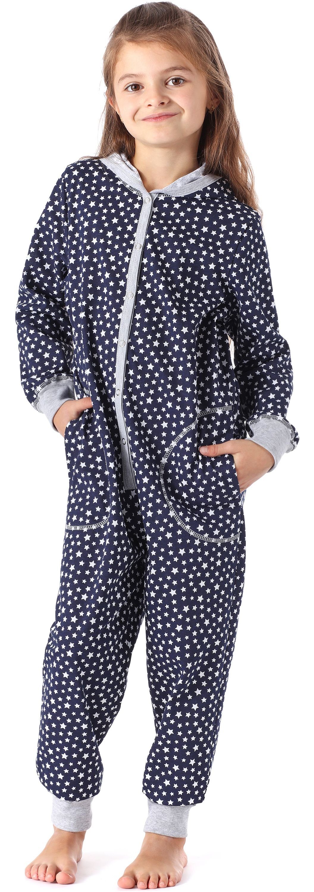 Merry Style Schlafanzug Mädchen Schlafoverall mit Kapuze MS10-223 Marine Sterne