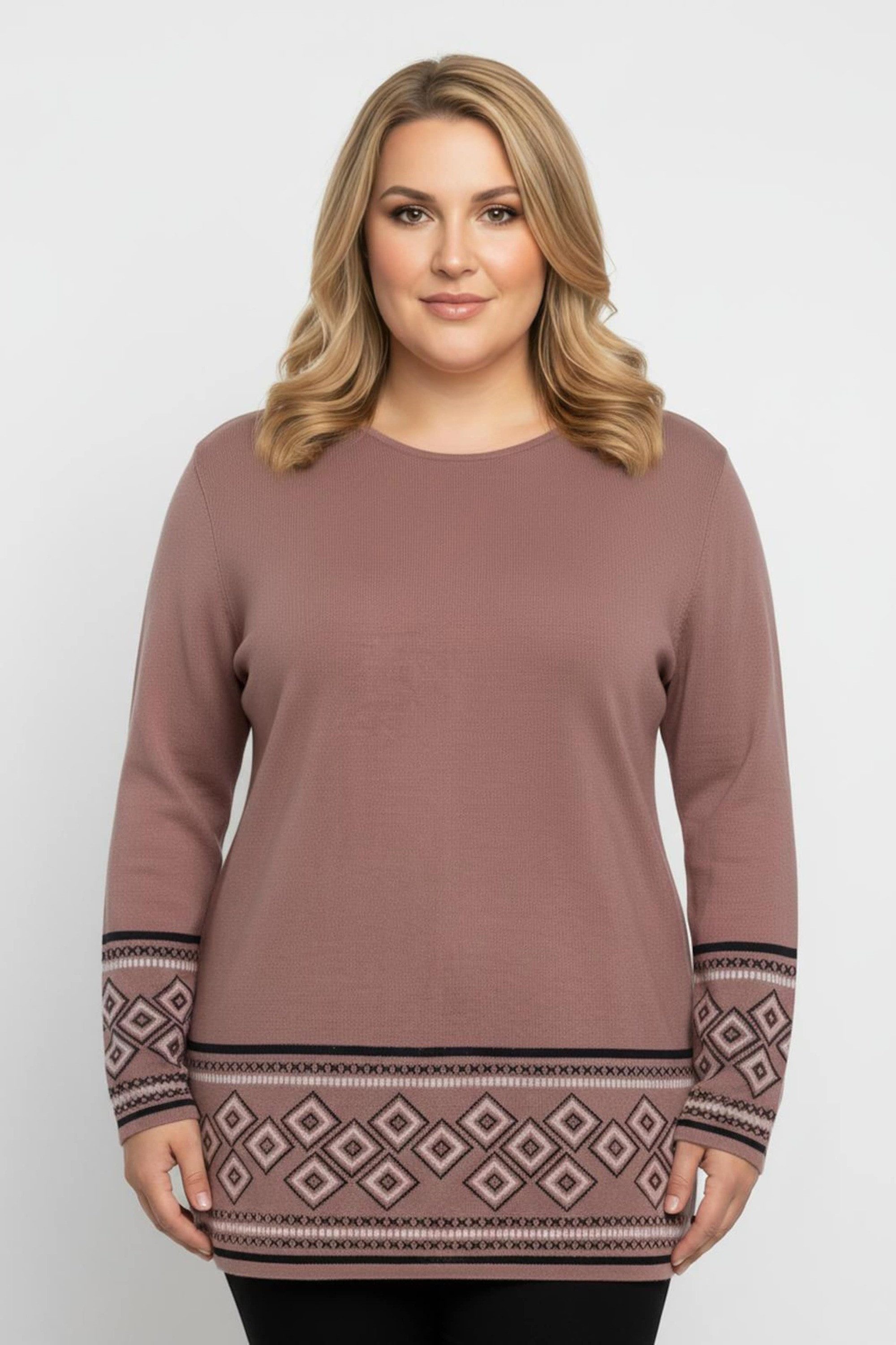 Sieh an! Strickpullover Long-Pullover Langarm Jacquard