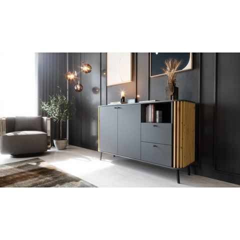 Newroom Sideboard Zak, Grau Sideboard Modern Wandpaneel Elegant Highboard Anrichte Wohnzimmer